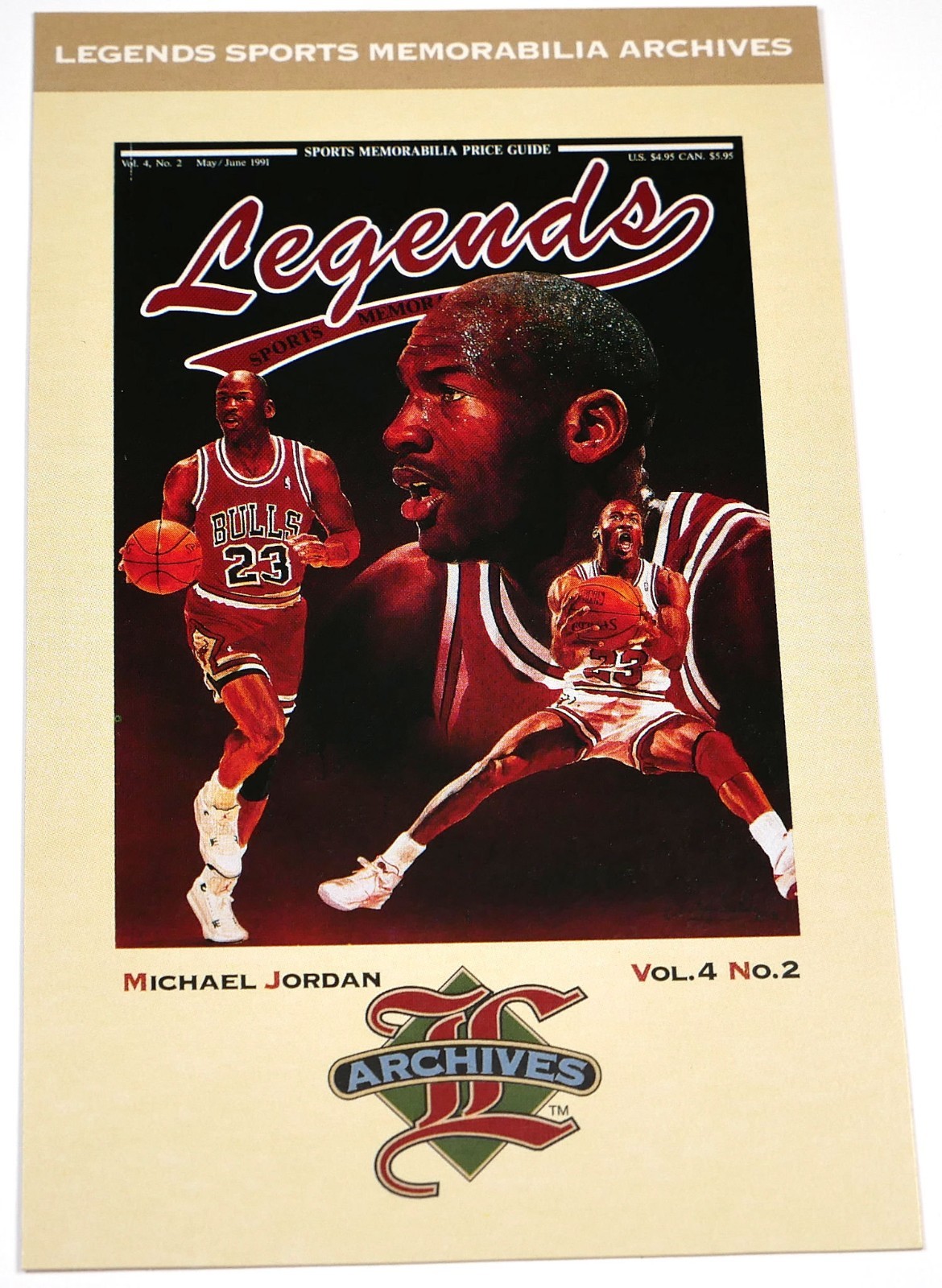 RARE 1991 LEGENDS SPORTS MAGAZINE UNUSED POSTCARD of MICHAEL JORDAN RED JERSEY