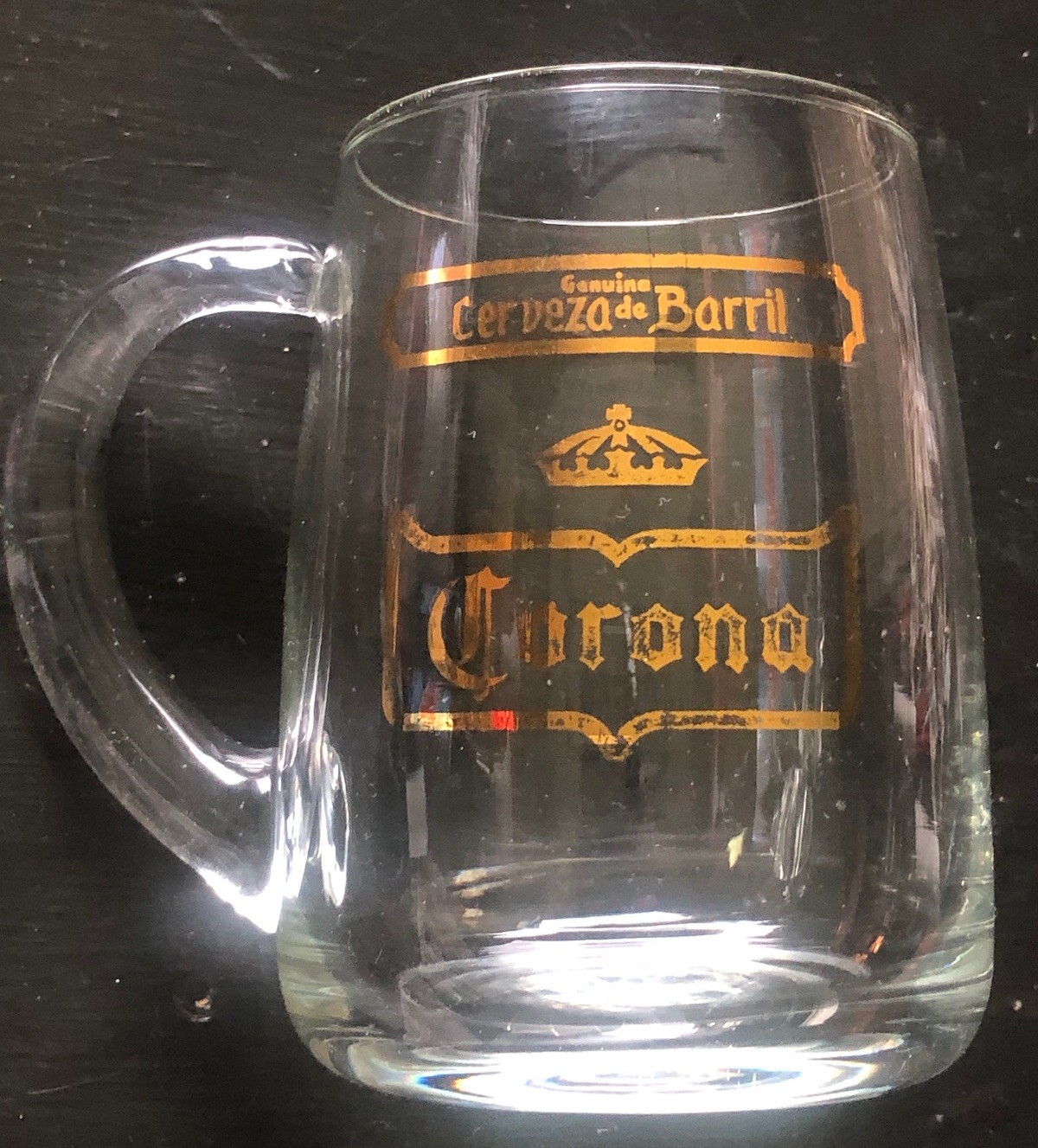 2 Vintage Corona  Cerveza de Barril Glass Mugs Mexico Beer Imported Gold Logo