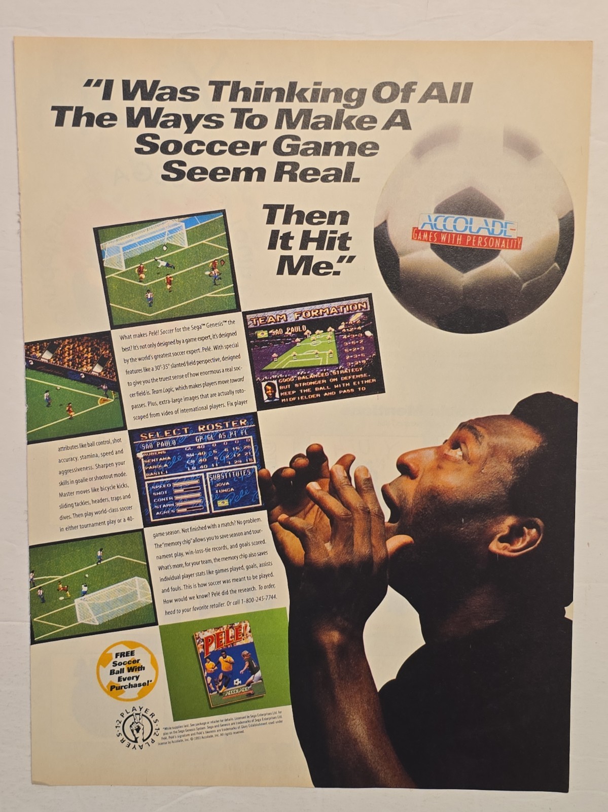 RARE Vintage 90s Soccer Video Game Magazine Ad Lot Pele Tony Meola Sega SNES