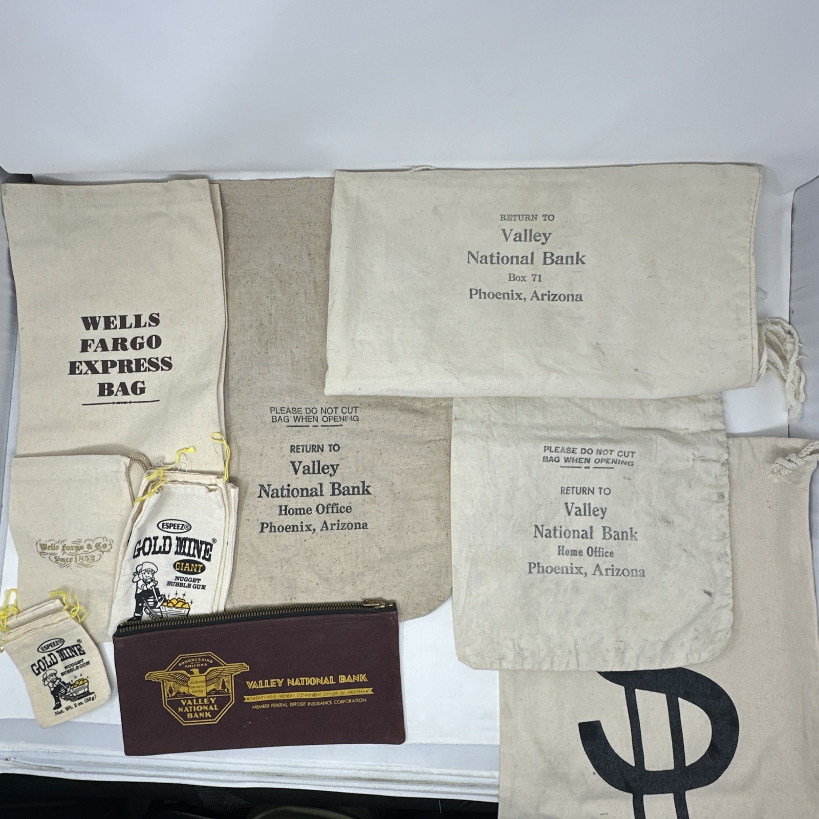 Lot Of 12 Vintage Canvas Bank Money Deposit Bags- Wells Fargo, Valley National