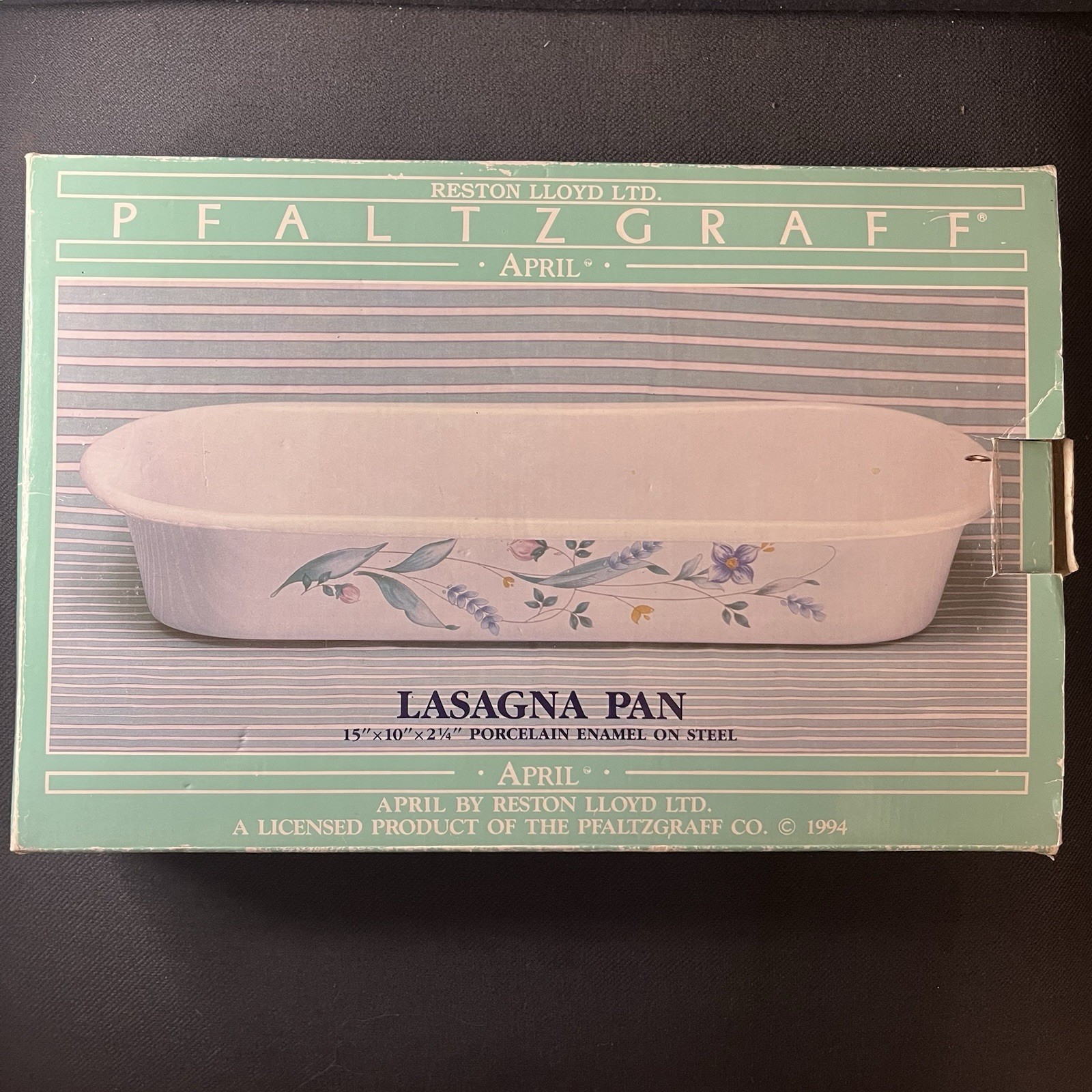Vintage Pfaltzgraff April Lasagna Pan Reston Lloyd Enamel on Steel 1994 With Box