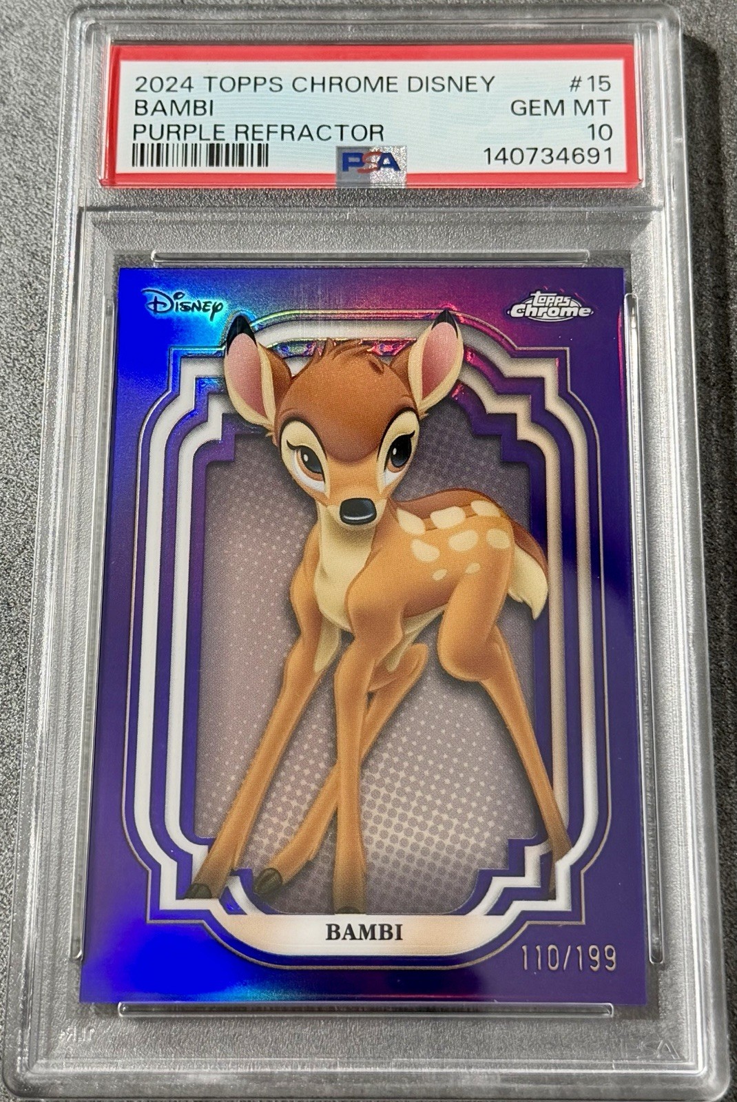 Bambi 2024 Topps Chrome Disney Purple Refractor /199 PSA 10 GEM Mint #15