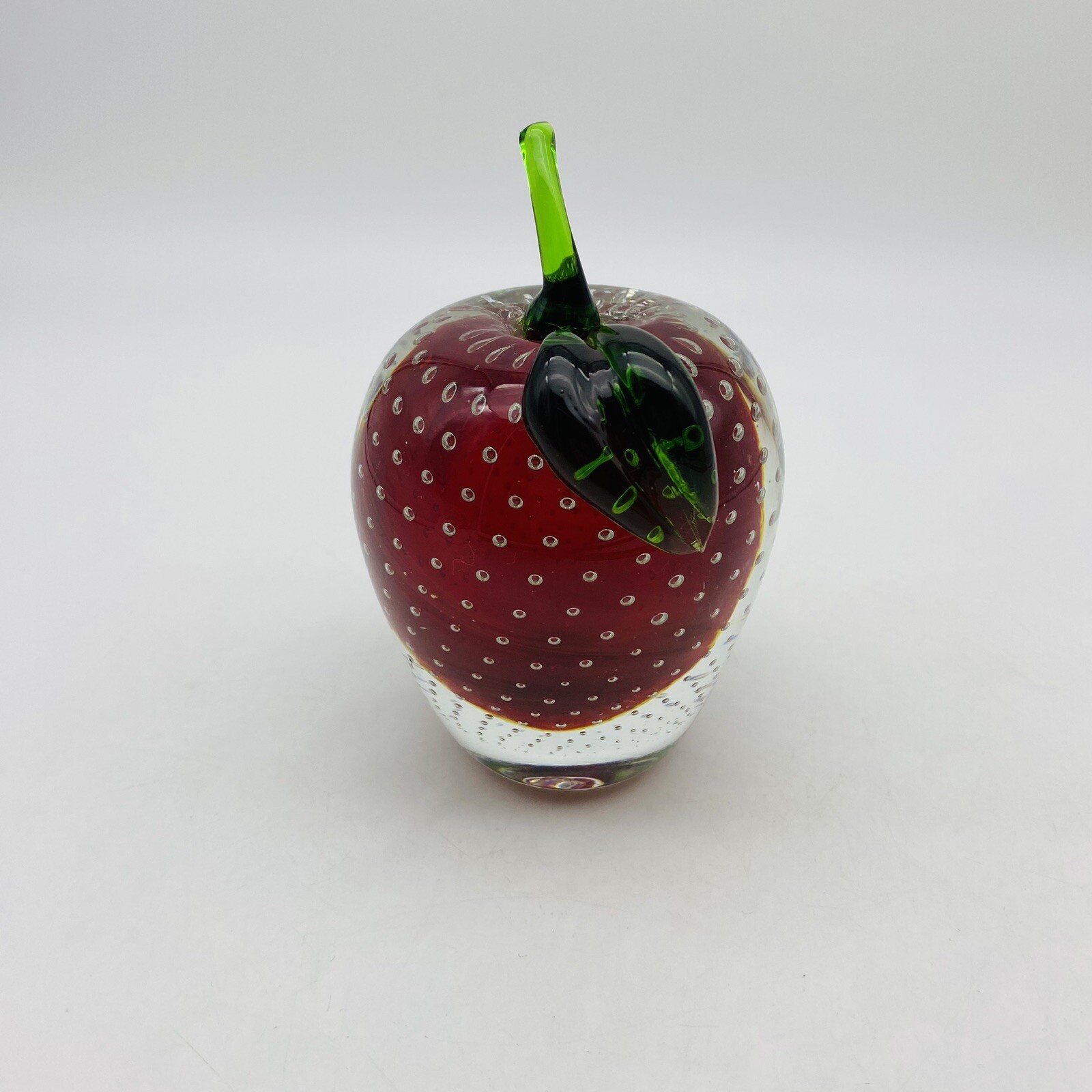 Murano Italy Art Glass APPLE Paperweight Ruby Red Controlled Bubbles