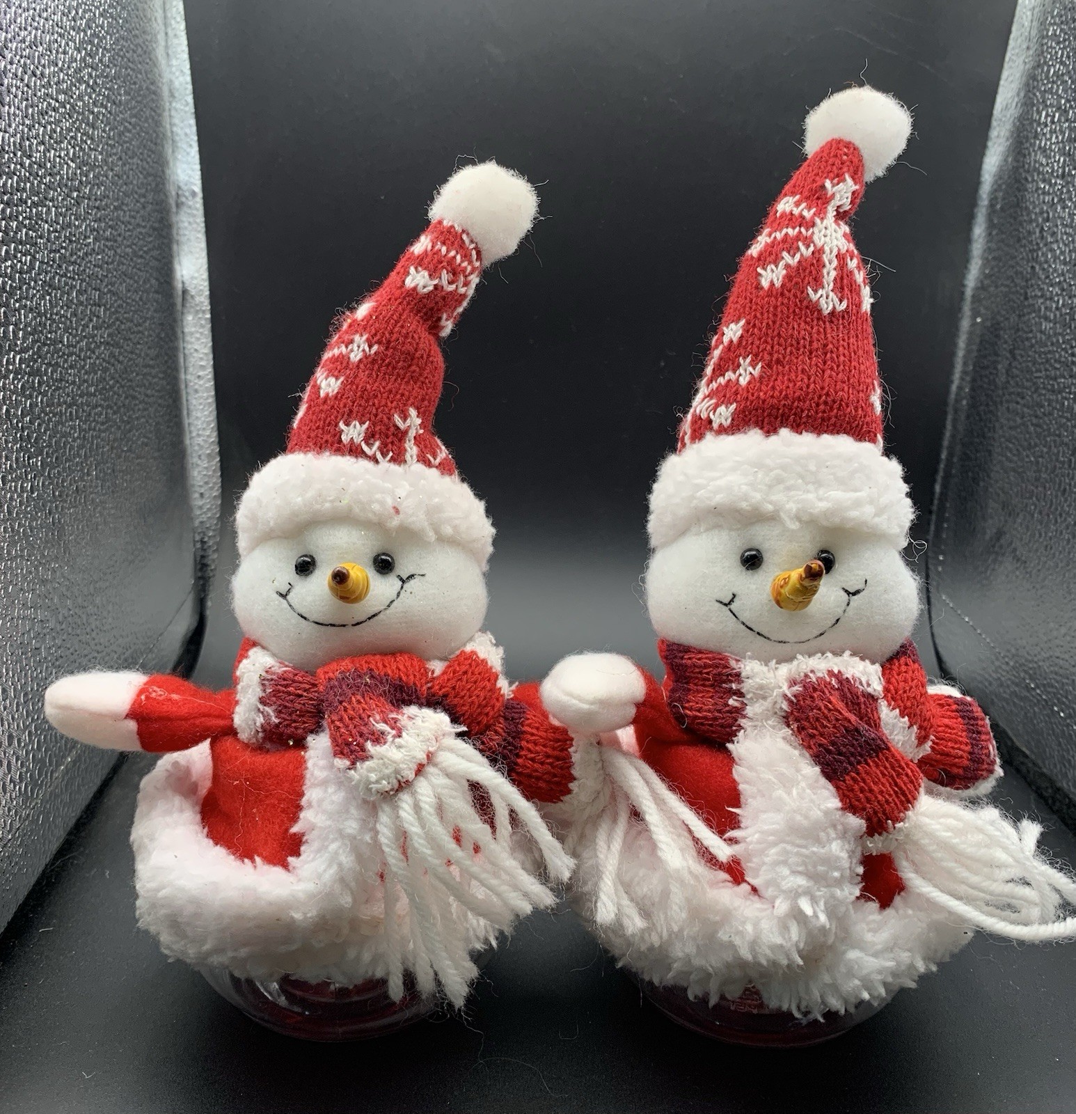 Lot of 2 Hobby Lobby Plush Snowman Plastic Candy/Treat Jars Christmas Containers