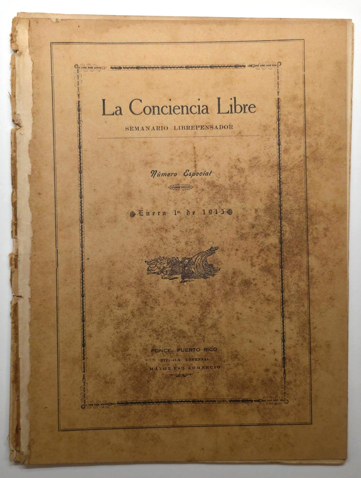 ANTIQUE NEWSPAPER / LA CONCIENCIA LIBRE / PONCE PUERTO RICO 1913 RARE