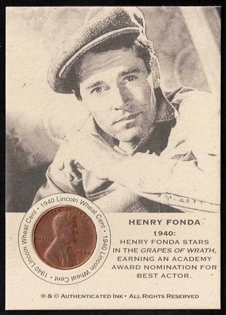 HENRY FONDA - 1940 Lincoln WHEAT Cent Coin Card - '