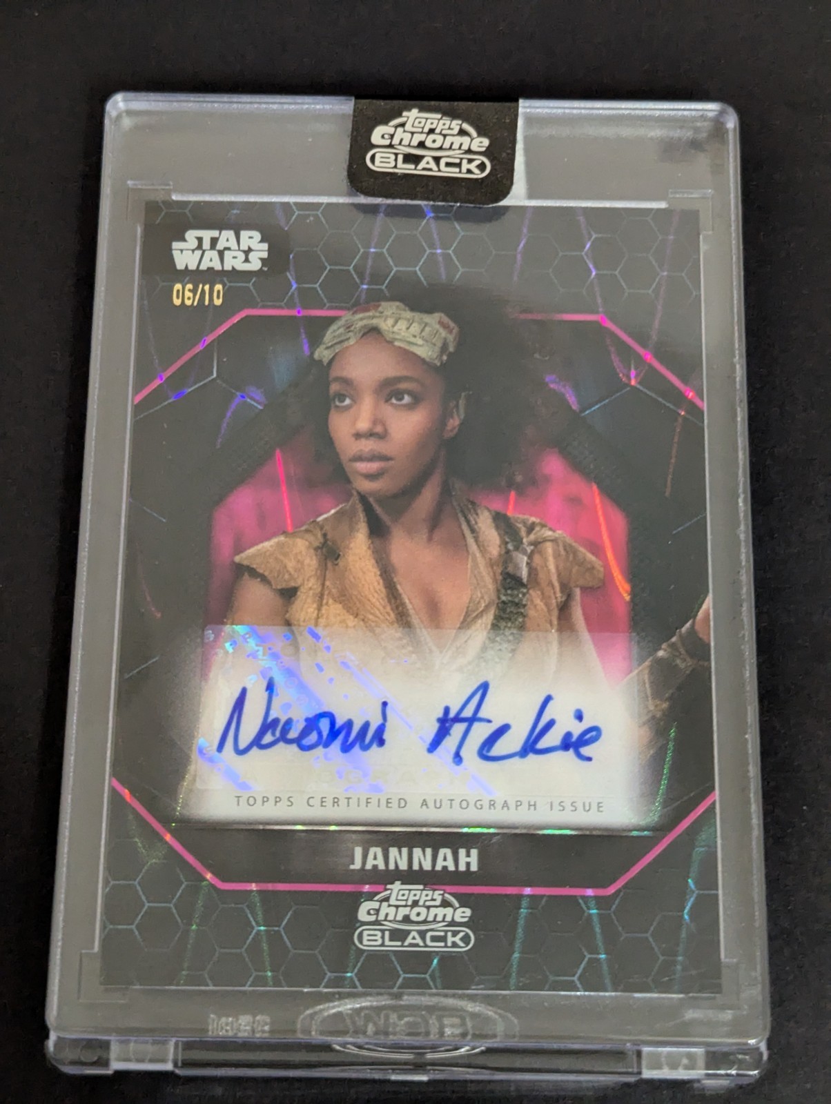 JANNAH 2024 Topps Chrome Black Star Wars Magenta Raywave Naomi Ackie Auto #D /10
