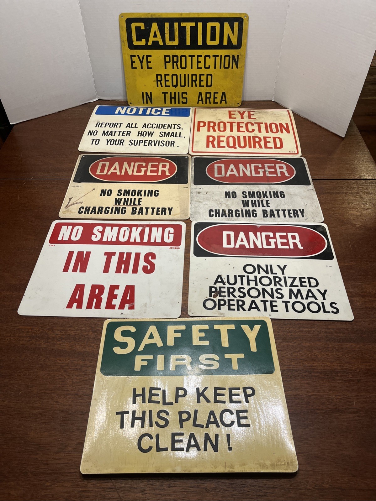 Vintage industrial Safety Warning Caution Danger signs lot of 8, one metal