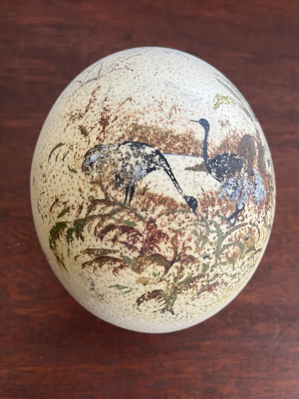 Vintage Hand Painted Ostrich Egg Includes Original Stand
