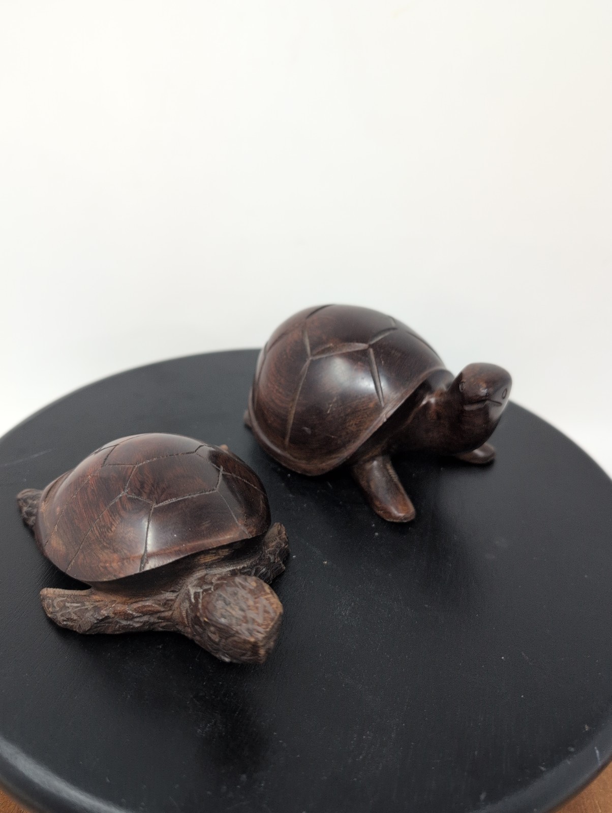 Vintage Carved Ironwood Sea Turtle Pair Mid Century Decor Pieces Hand Crafted