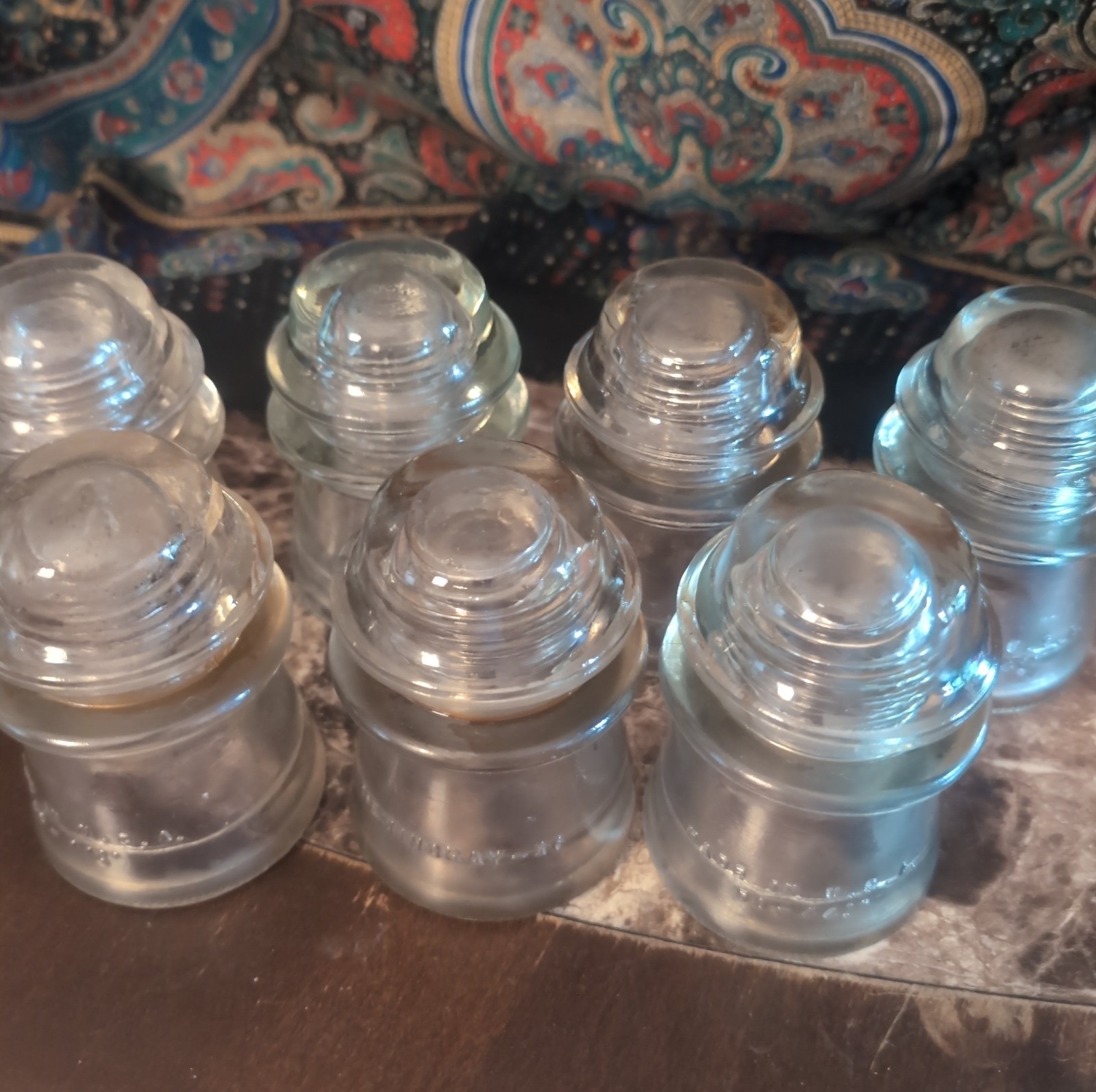 7 vintage clear glass insulators lot