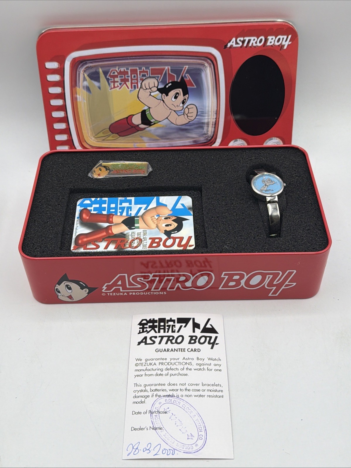 Astro Boy Tetsuwan Atom Lady's Blue Wristwatch Vintage Anime Japan NIB PIN 2000