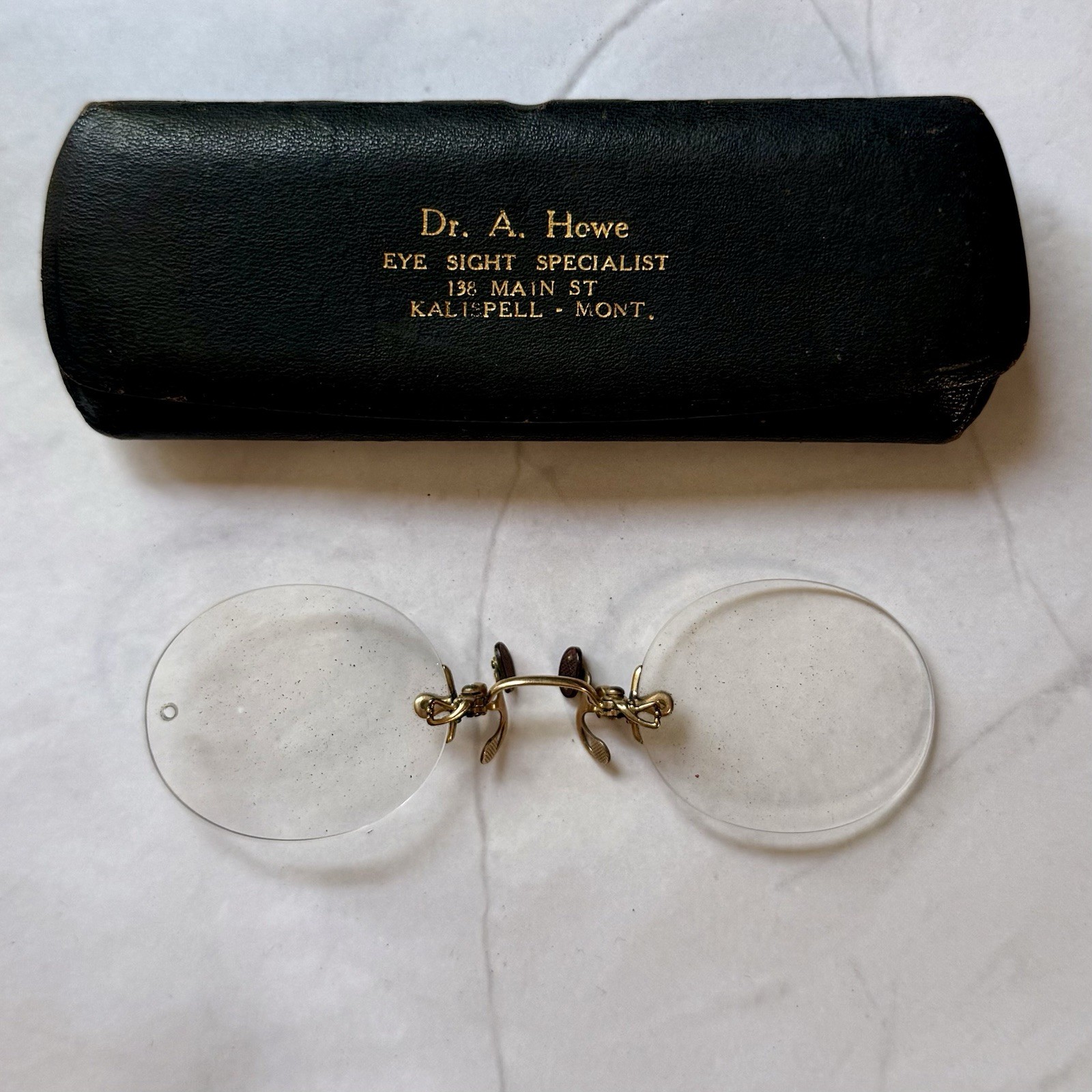 Antique 1911 Gold Filled Pince Nez Spectacles w Case Optical Collectible