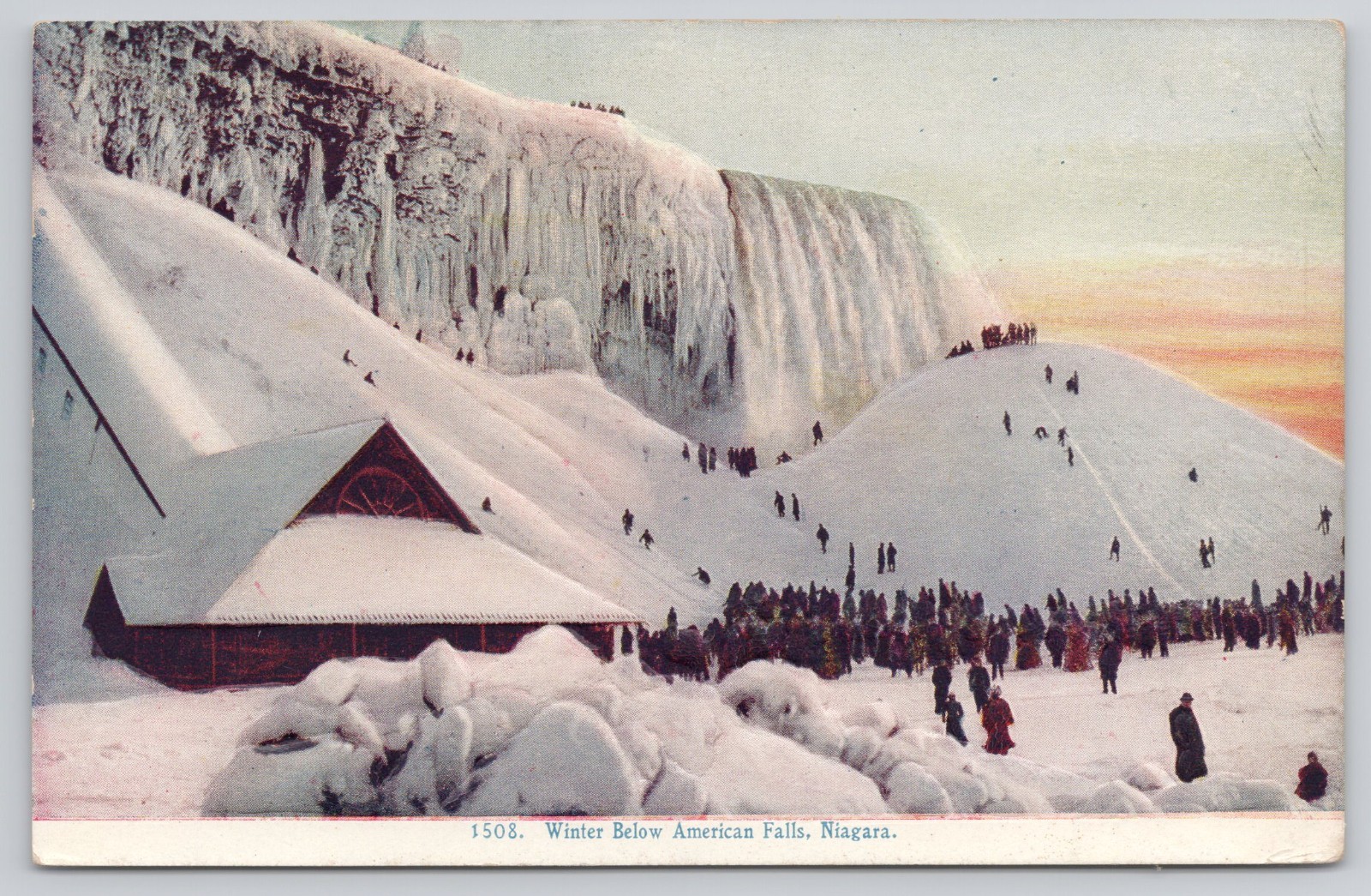 Niagara Falls Winter Snow Scene Below American Falls People Embossed Postcard