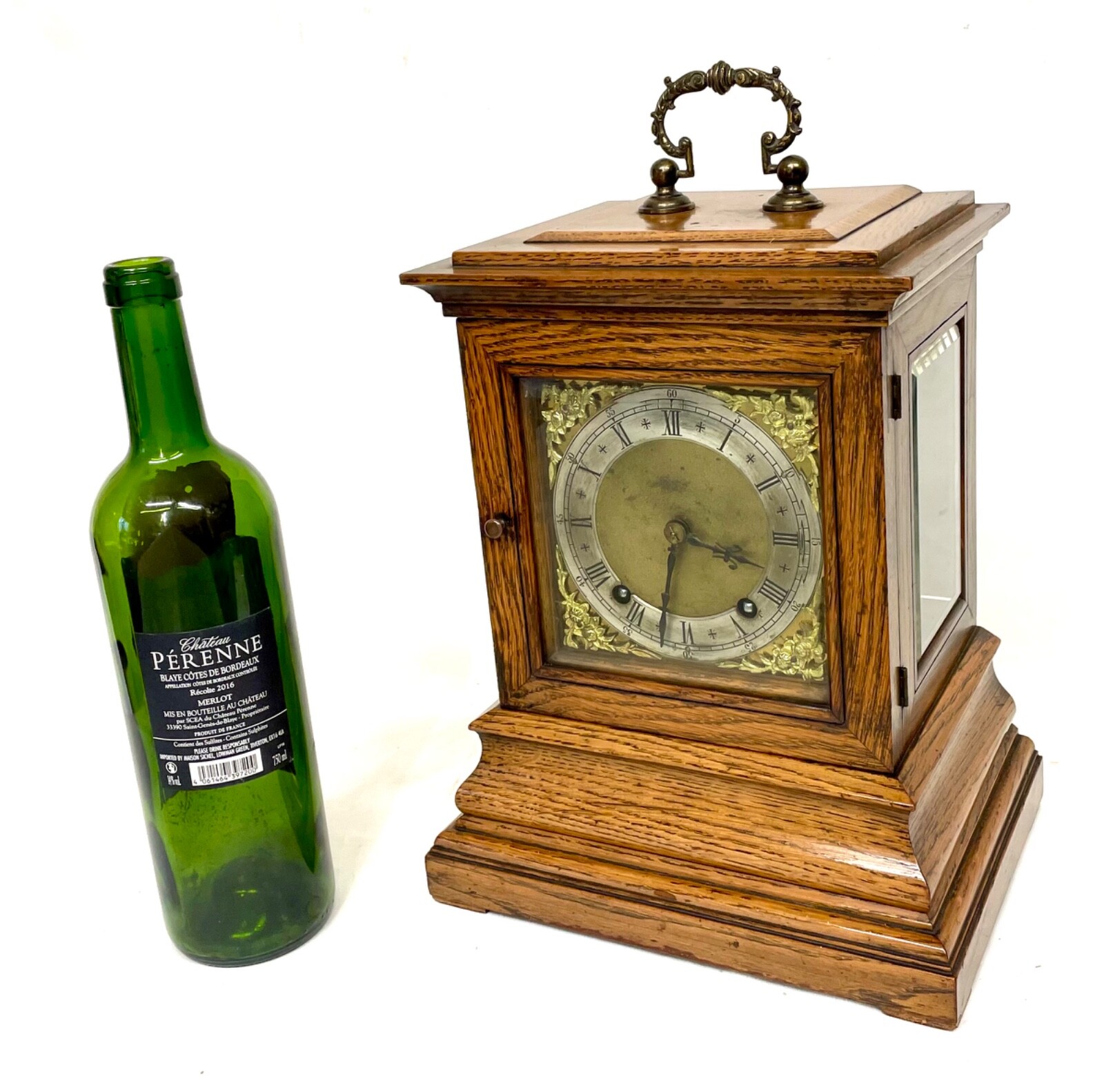 Rare Antique Small Winterhalder W & H Oak 3 Glass Library Clock Ting Tang Strike