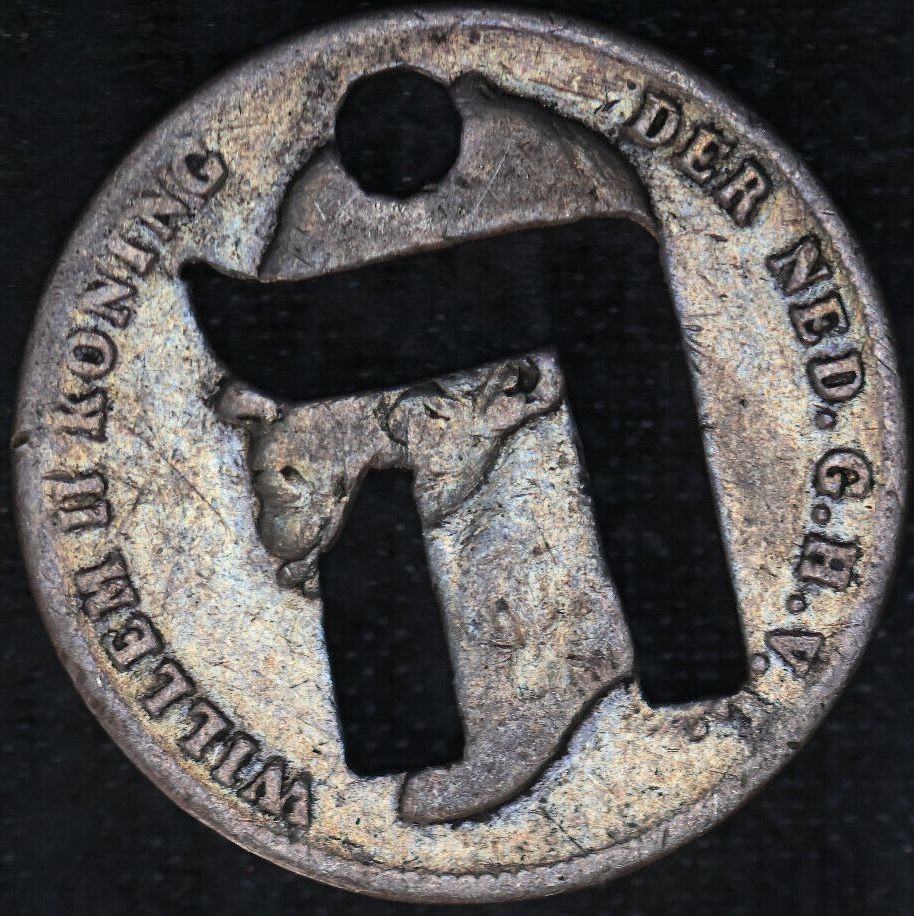 Antique Silver Jewish Hebrew Letter Coin Amulet 1848 Netherlands 1/2 Gulden