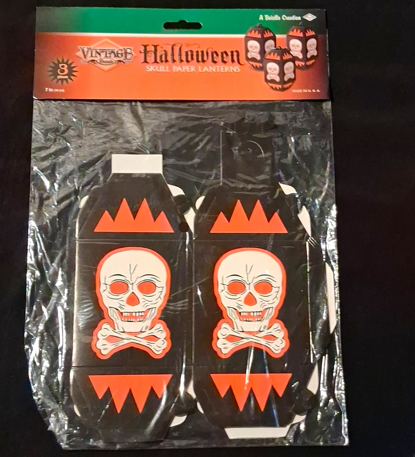 Beistle Halloween Skull Paper Lanterns 3-Piece Set 7 in Black/Orange/White 00437