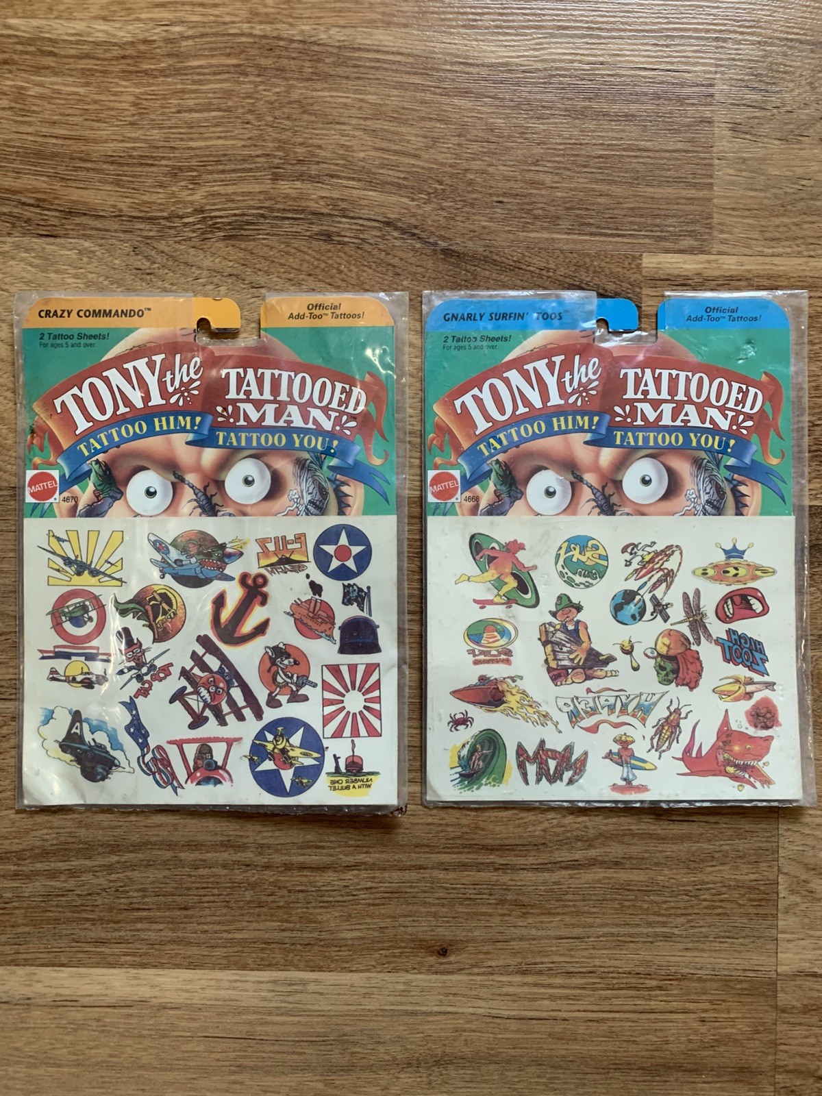Vintage 1993 Mattel Tony the Tattooed Man Unused Tattoo Sheets 4668 and 4670 