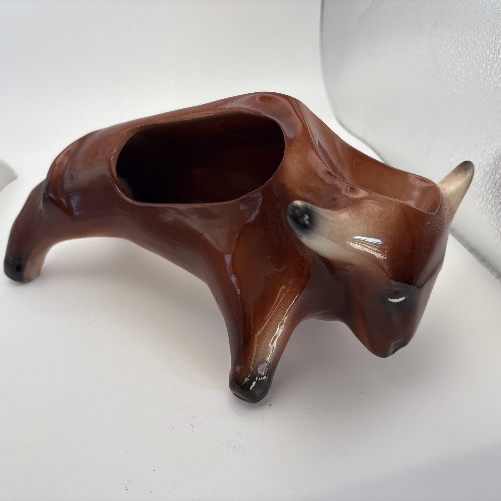 Vintage MCM Mid Century Modern Ceramic Bull Dresser Valet Caddy