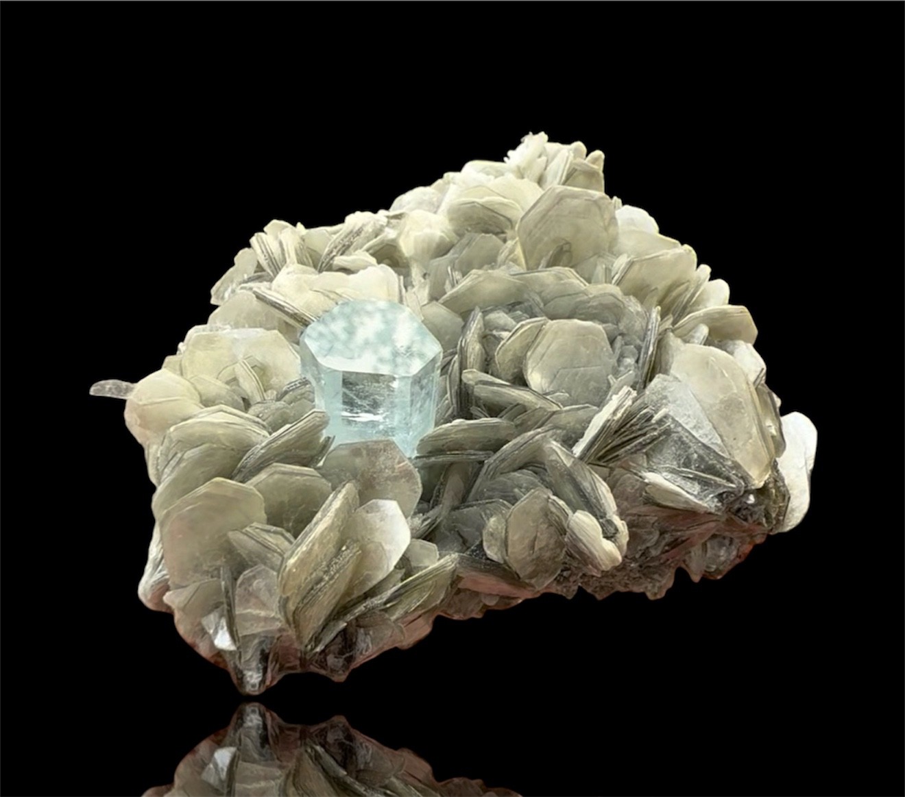 Aquamarine Crystal On Flower Muscovite From Pakistan 450 Grams