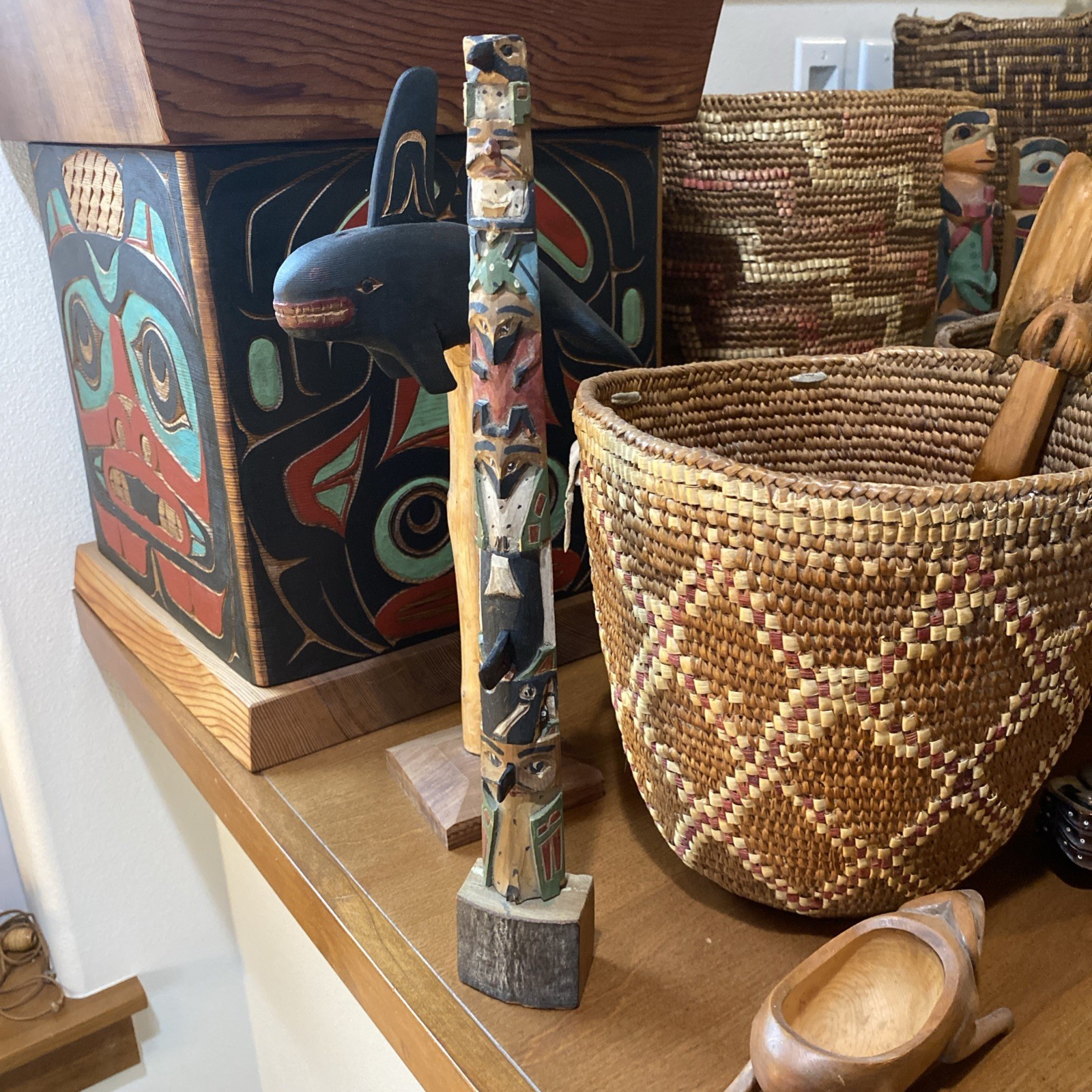 Antique ,Totem Pole,  Native American, Seattle Totem Pole. 