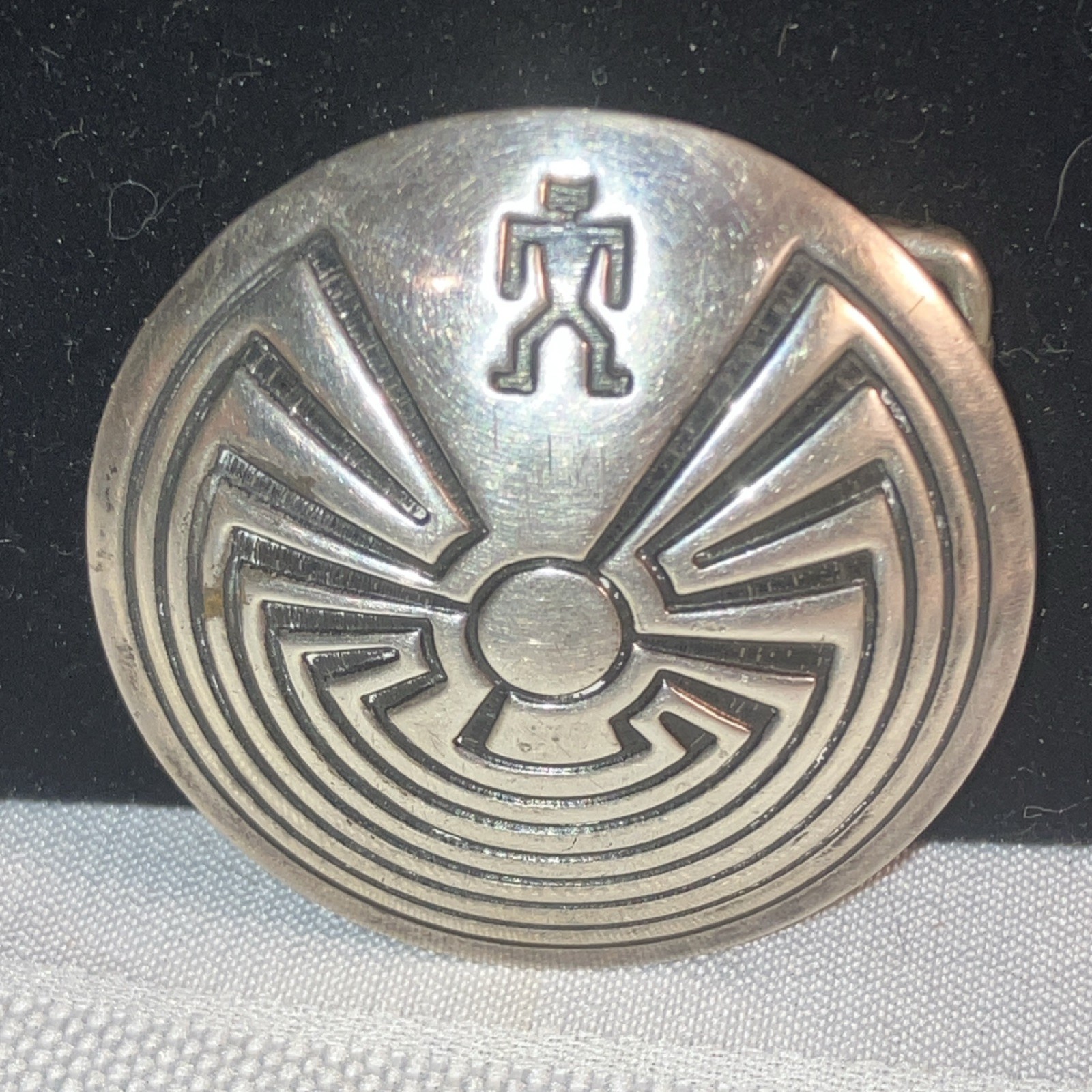 Hopi Vintage Handmade Sterling 925 Man in the Maze Design Belt Buckle  1.75”