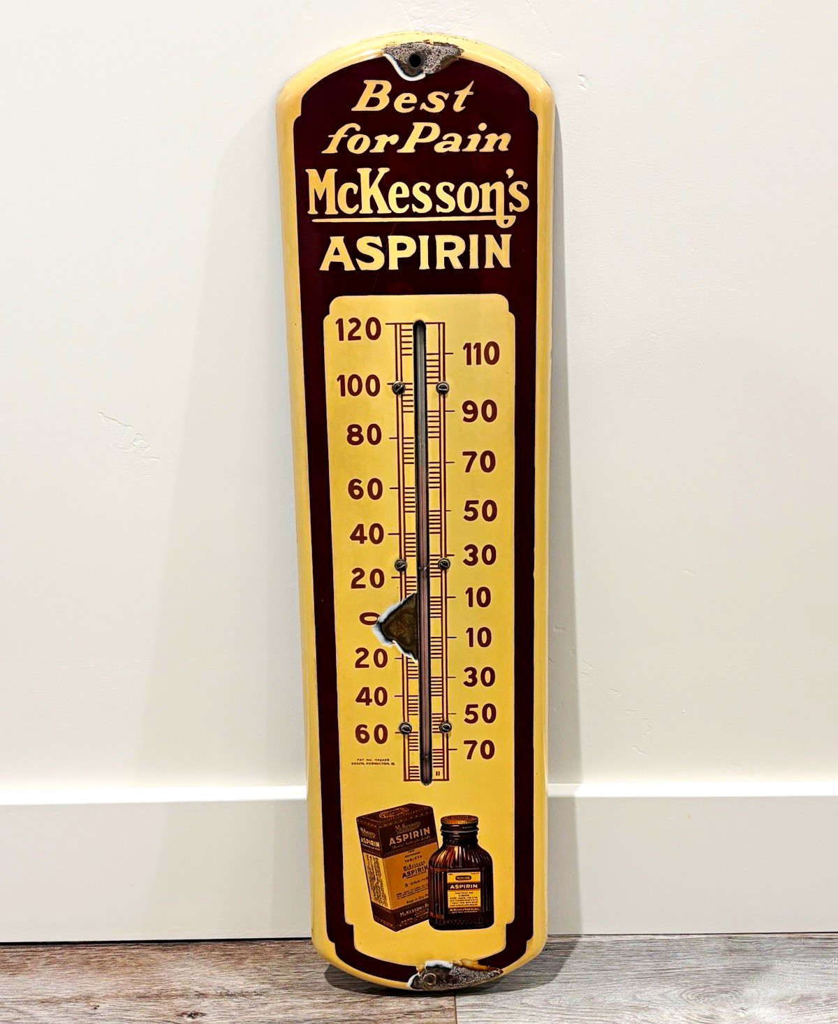 Vintage Porcelain McKesson’s Aspirin Advertising Thermometer Original 