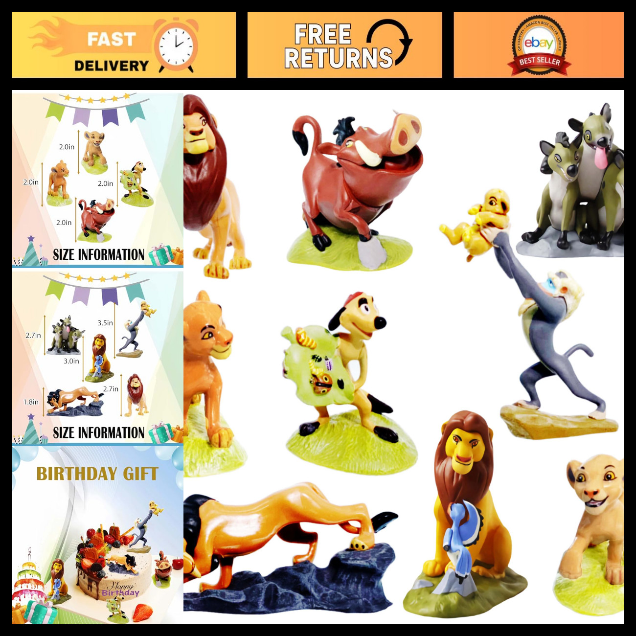9-Piece Animal Figurine Set - Spotted Hyena & Warthog Cake Decorations for Parti
