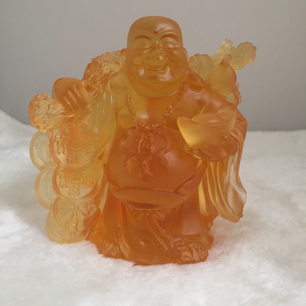 Amber Liuli Crystal Laughing Buddha Wealth, Fortune Feng Shui Ornament Home gift
