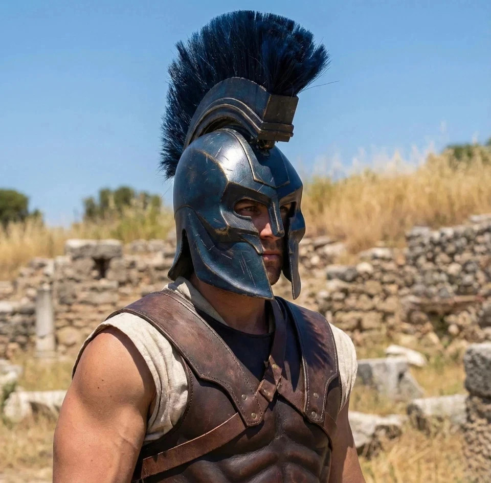Agamemnon Greek Warrior Helm Replica Metal Spartan Trojan War Cosplay Armor Prop