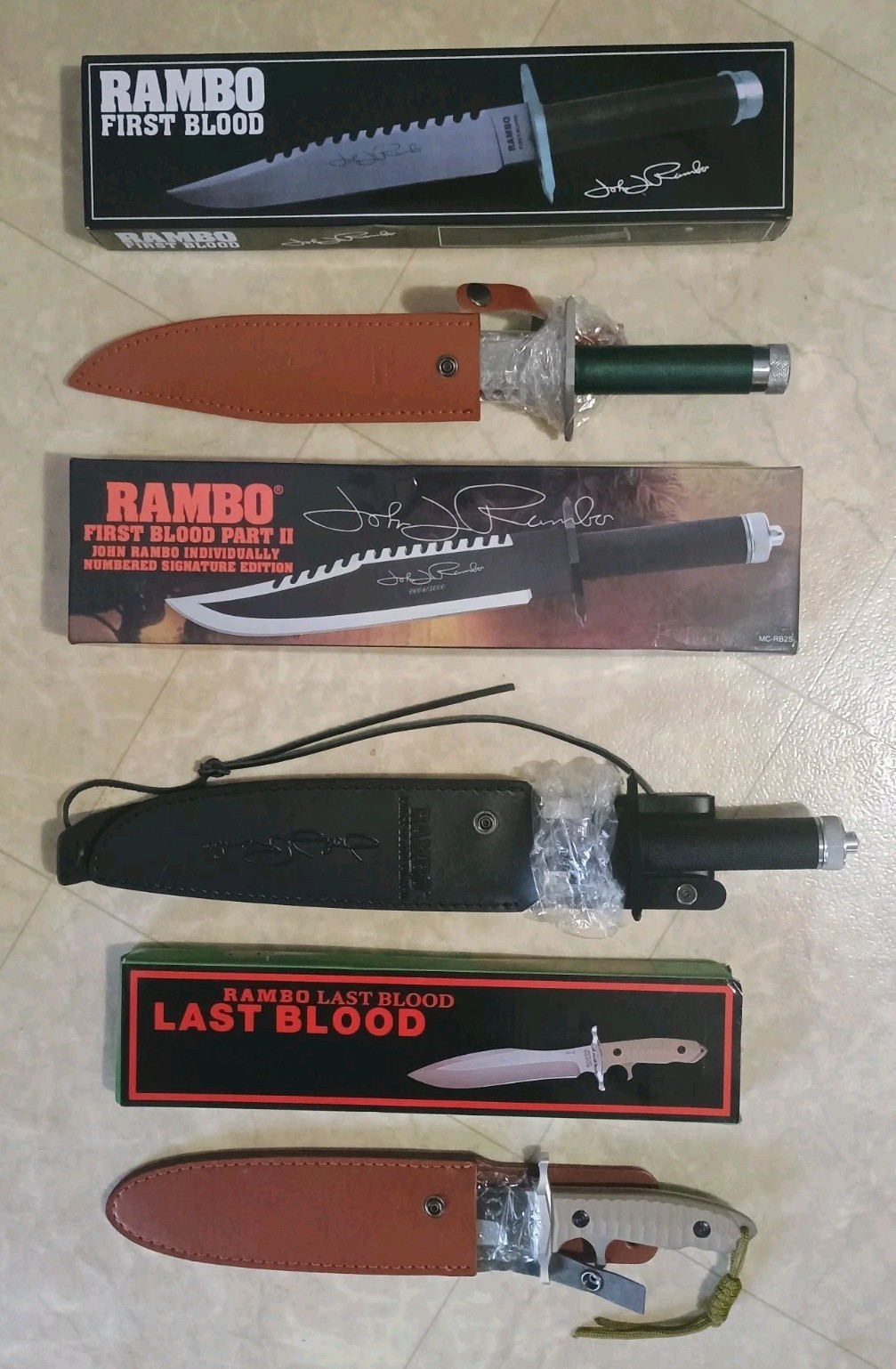 RAMBO COMBAT SURVIVAL KNIFE COLLECTION 3 Knives First Blood, Part 2 and Last 