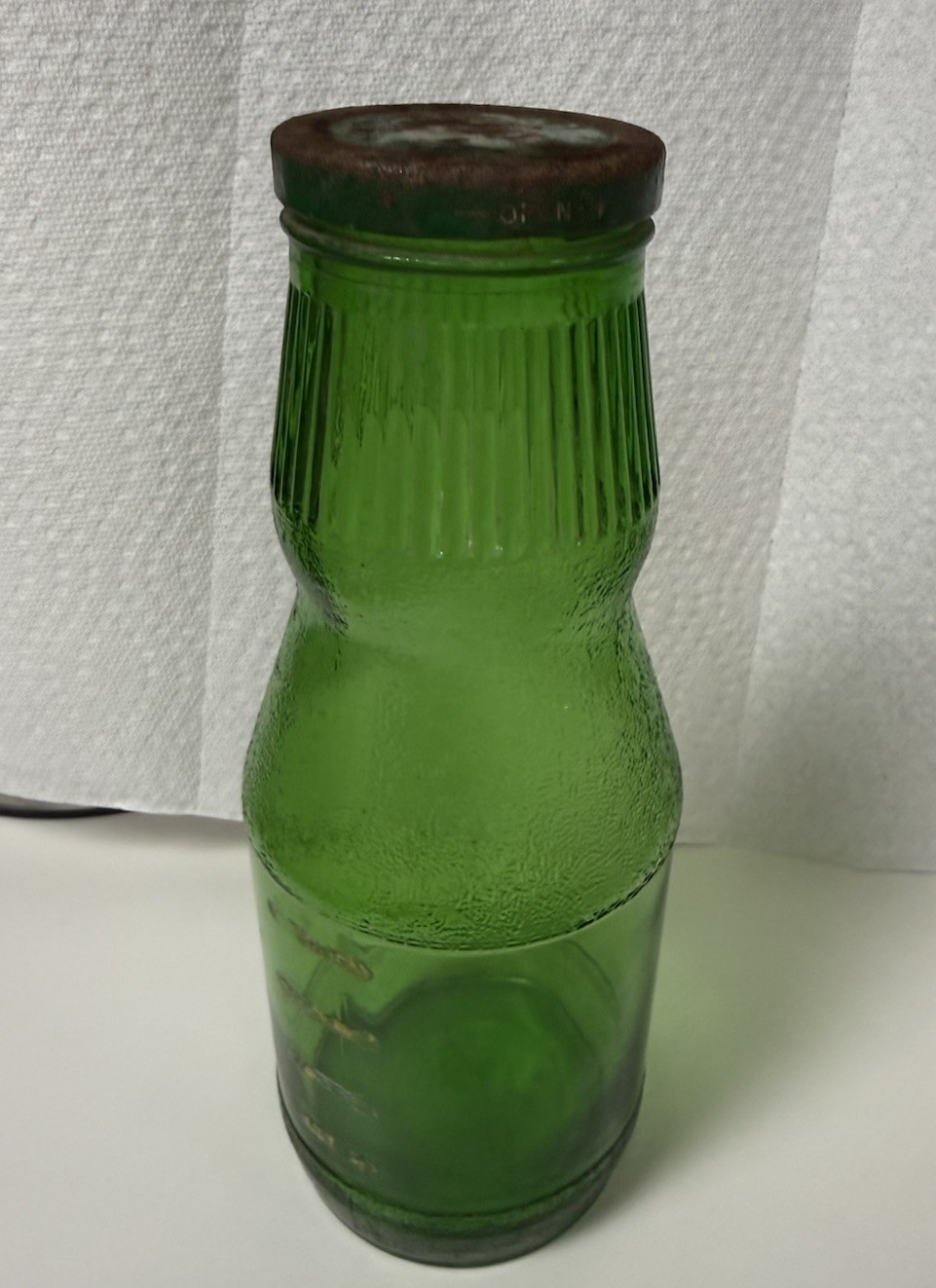 Vintage Ribbed Green Glass Jar with Lid