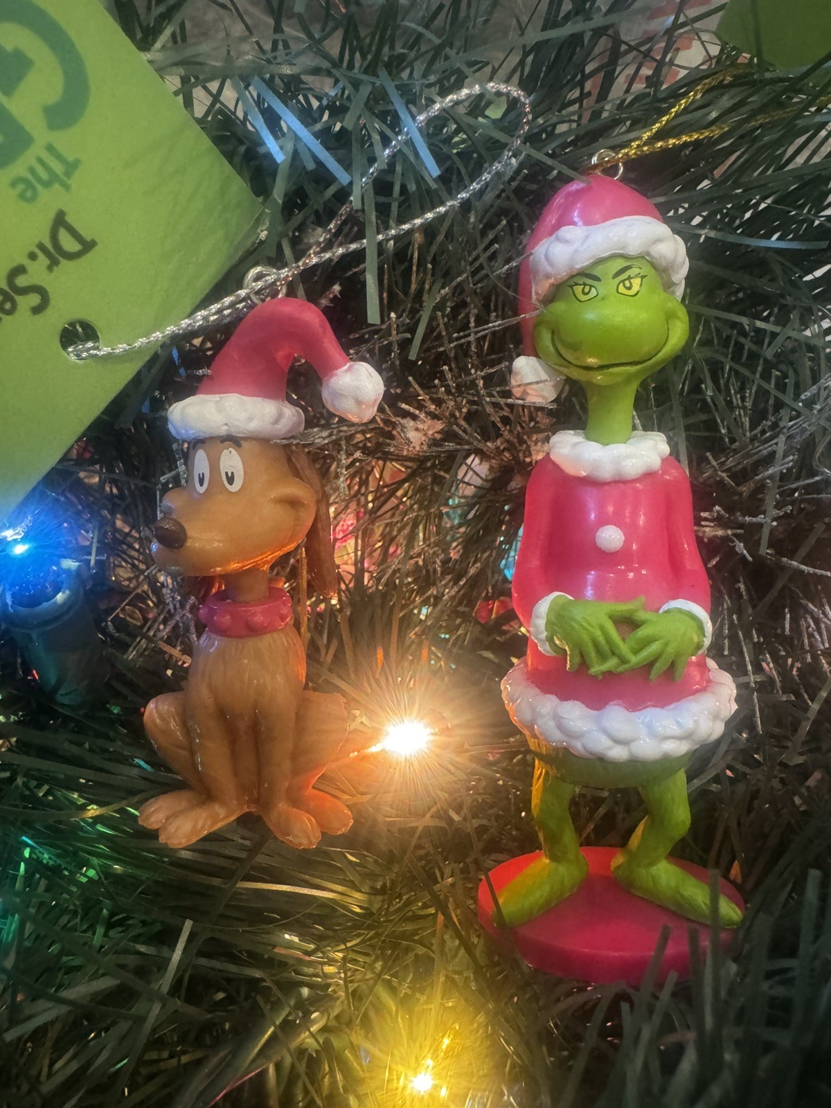 2ct Max the Reindeer Dog & Santa Grinch Christmas Tree Ornaments with Tags