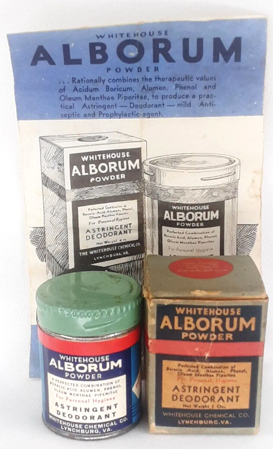 Antique 1940s Whitehouse Alborum Powder Tin With Original Box & Paper Insert
