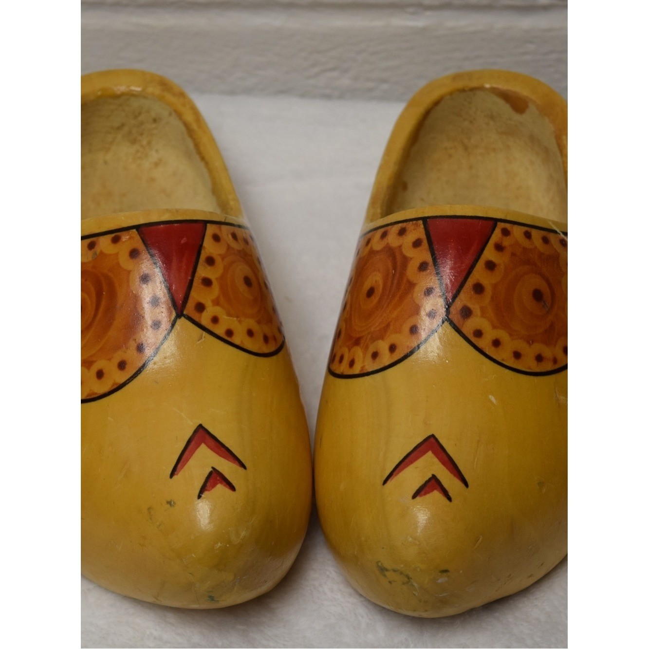 Vintage Dutch Wooden Clogs Hand Painted Yellow Red Folk Art EU 31 20cm