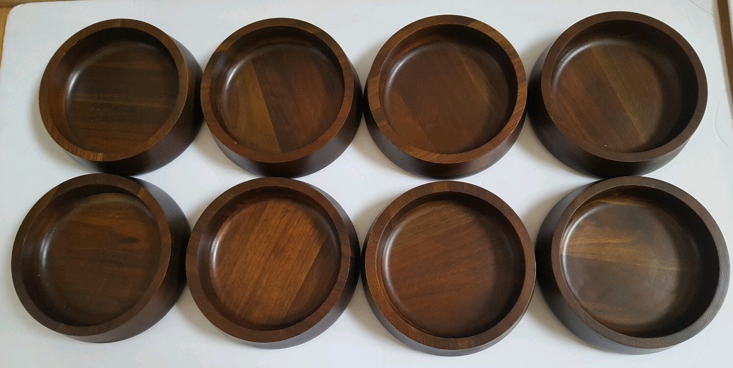 Vintage Vermillion Real Walnut Salad Snack Bowl Mid Century Lot of 8
