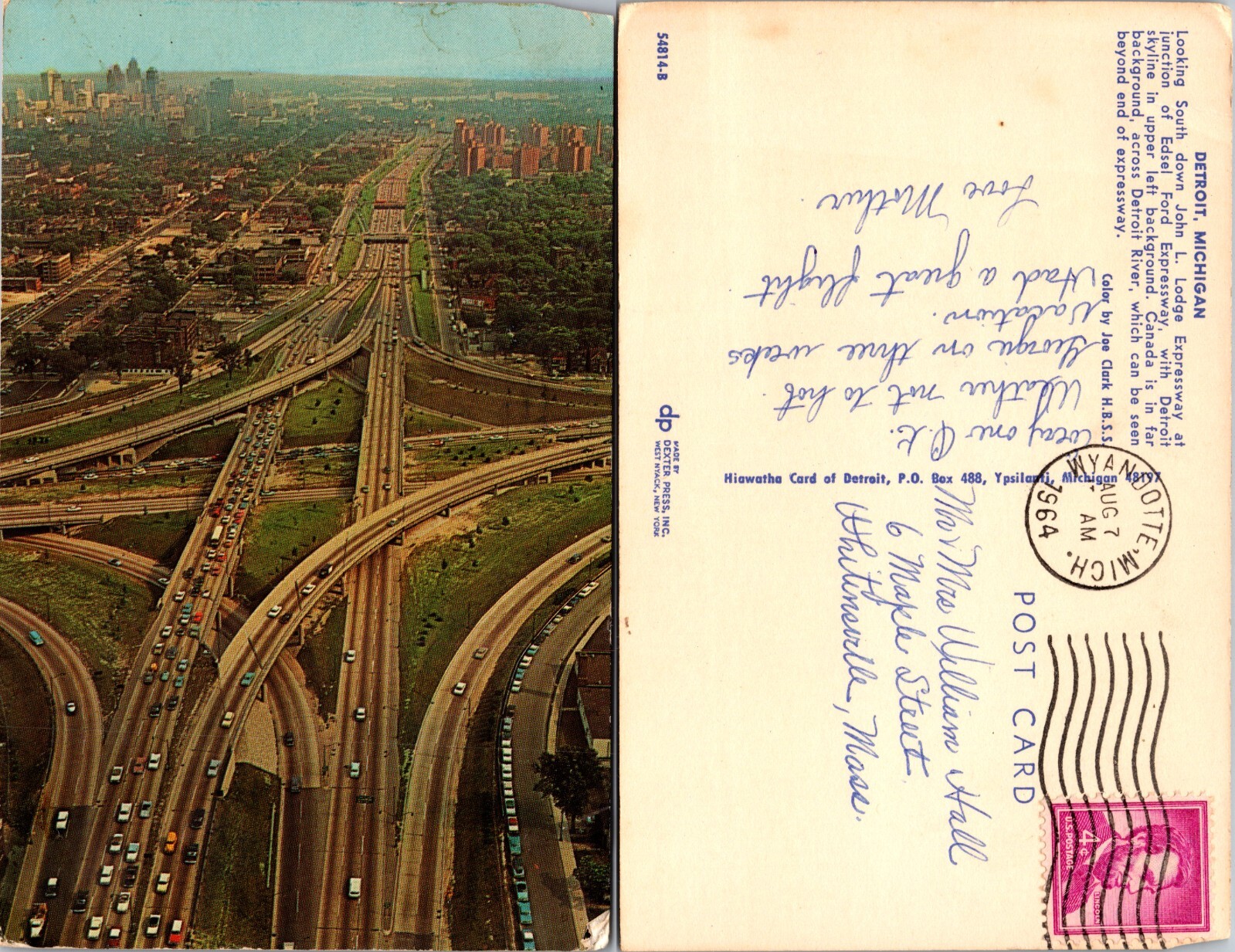 Highway Interchange Aerial View Detroit Michigan Postcard