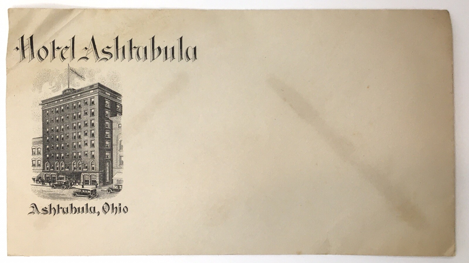 Vintage Hotel Ashtabula Envelope Travel Ephemera SEALED Ohio OH