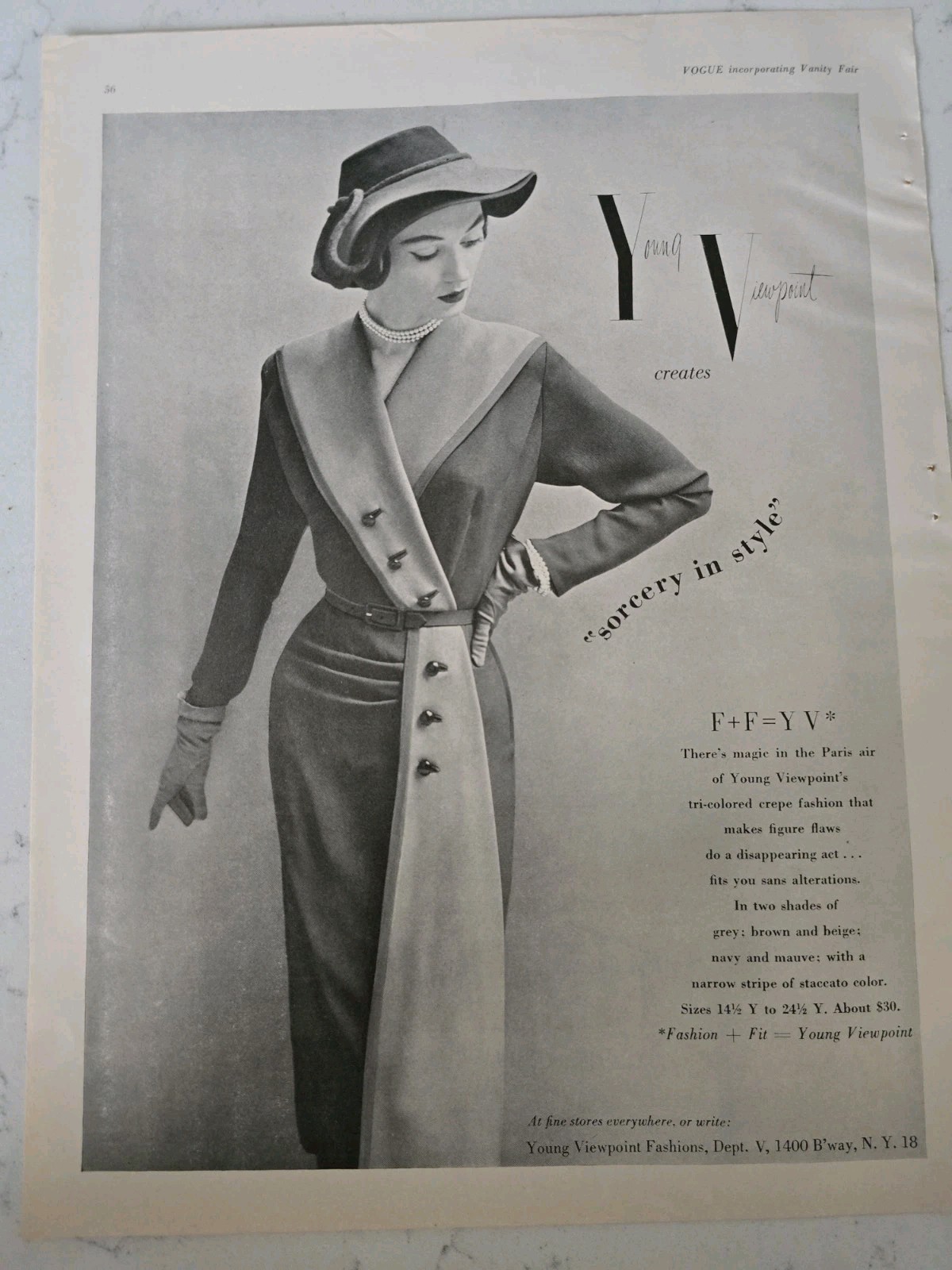 1950 womens Young Viewpoint dress sorcery and style Dovima vintage fashion ad