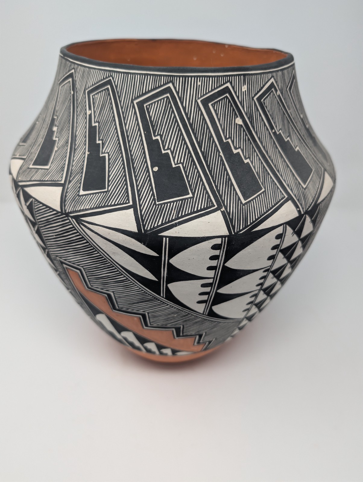 Vintage Large Acoma Pueblo Pottery Olla Jar by M. Garcia - Fine-Line Geometric