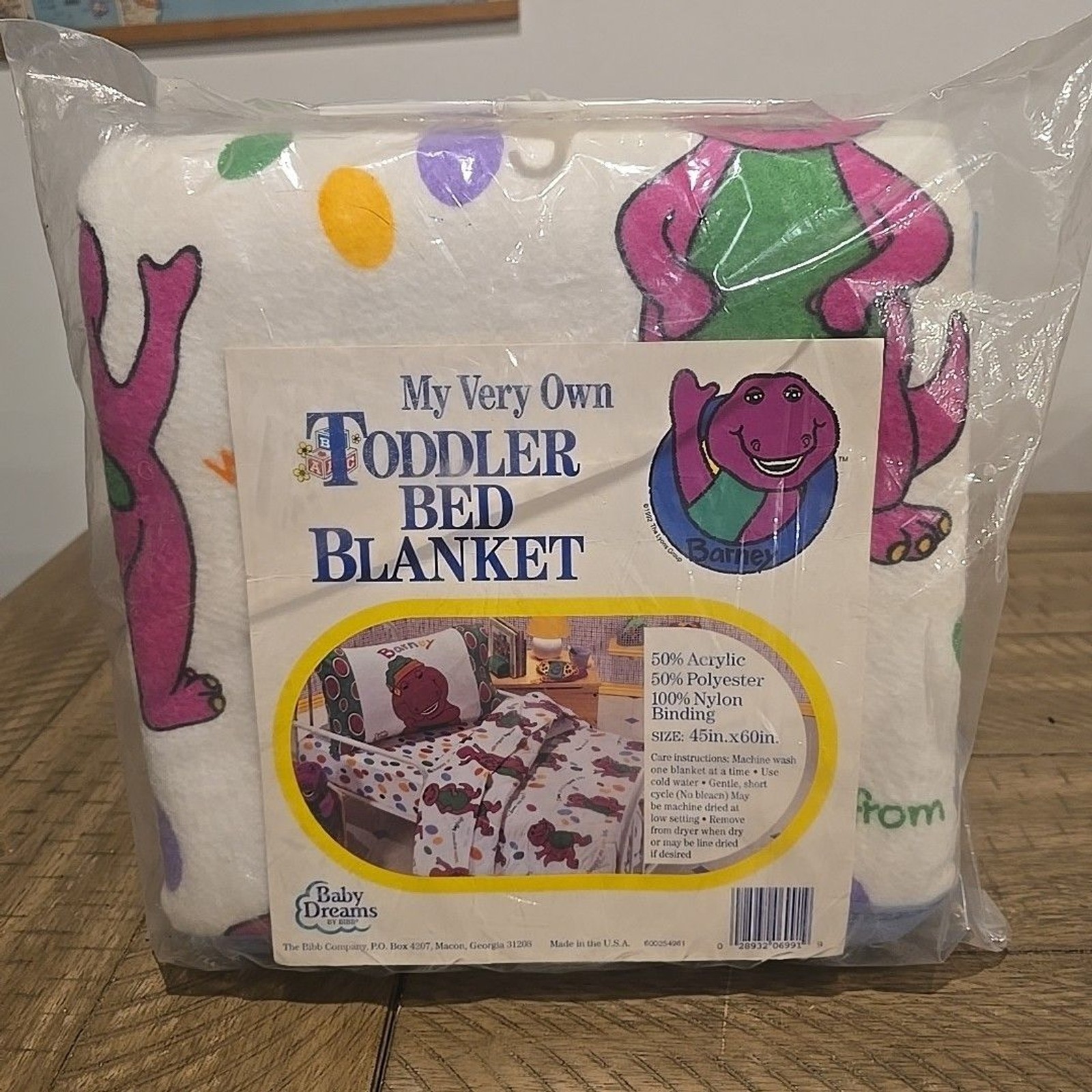 Vintage Barney 90s Blanket with Blue Satin Trim  1992 45