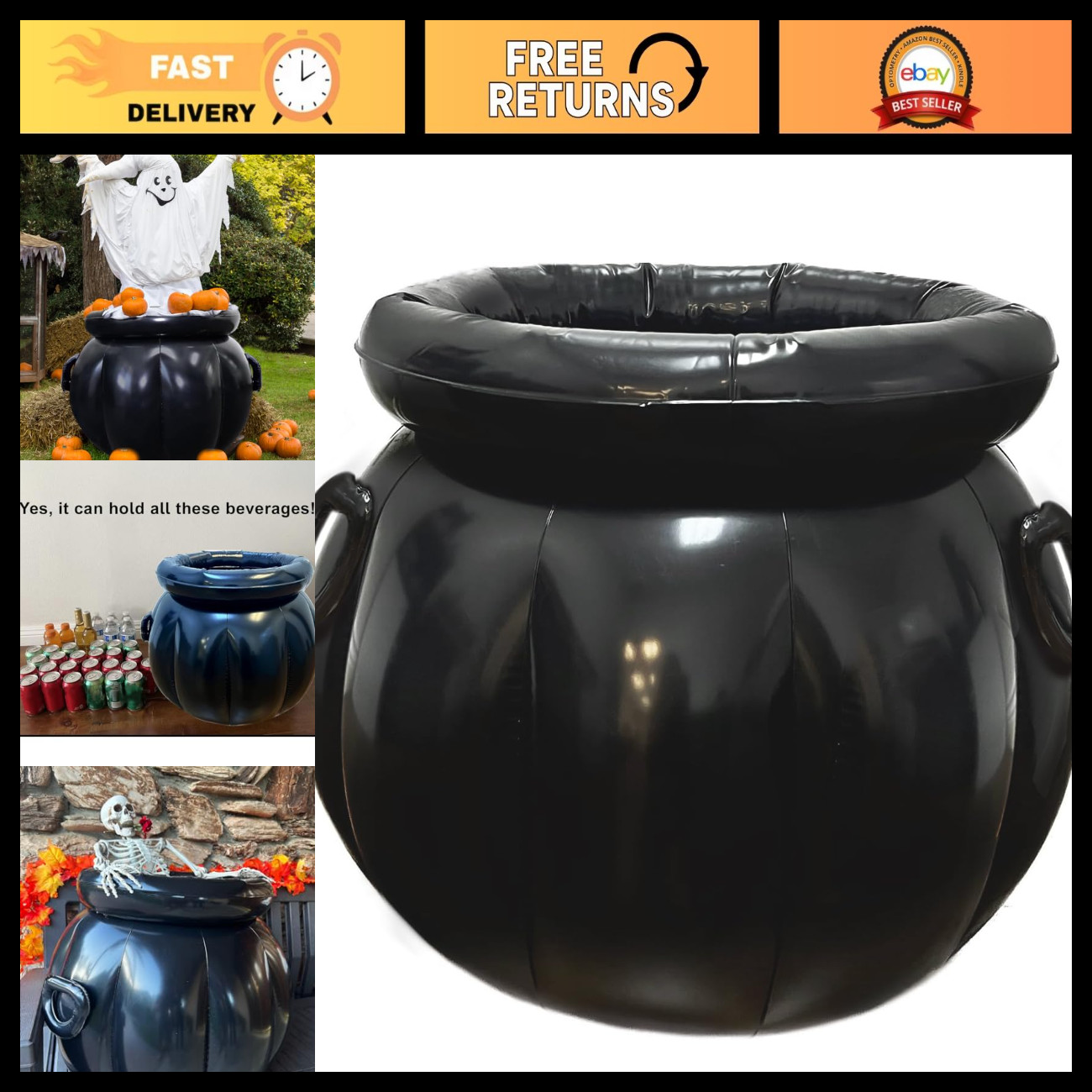 GIFTEXPRESS 22x18 Inch Large Inflatable Halloween Cauldron Drink Cooler, St Patr