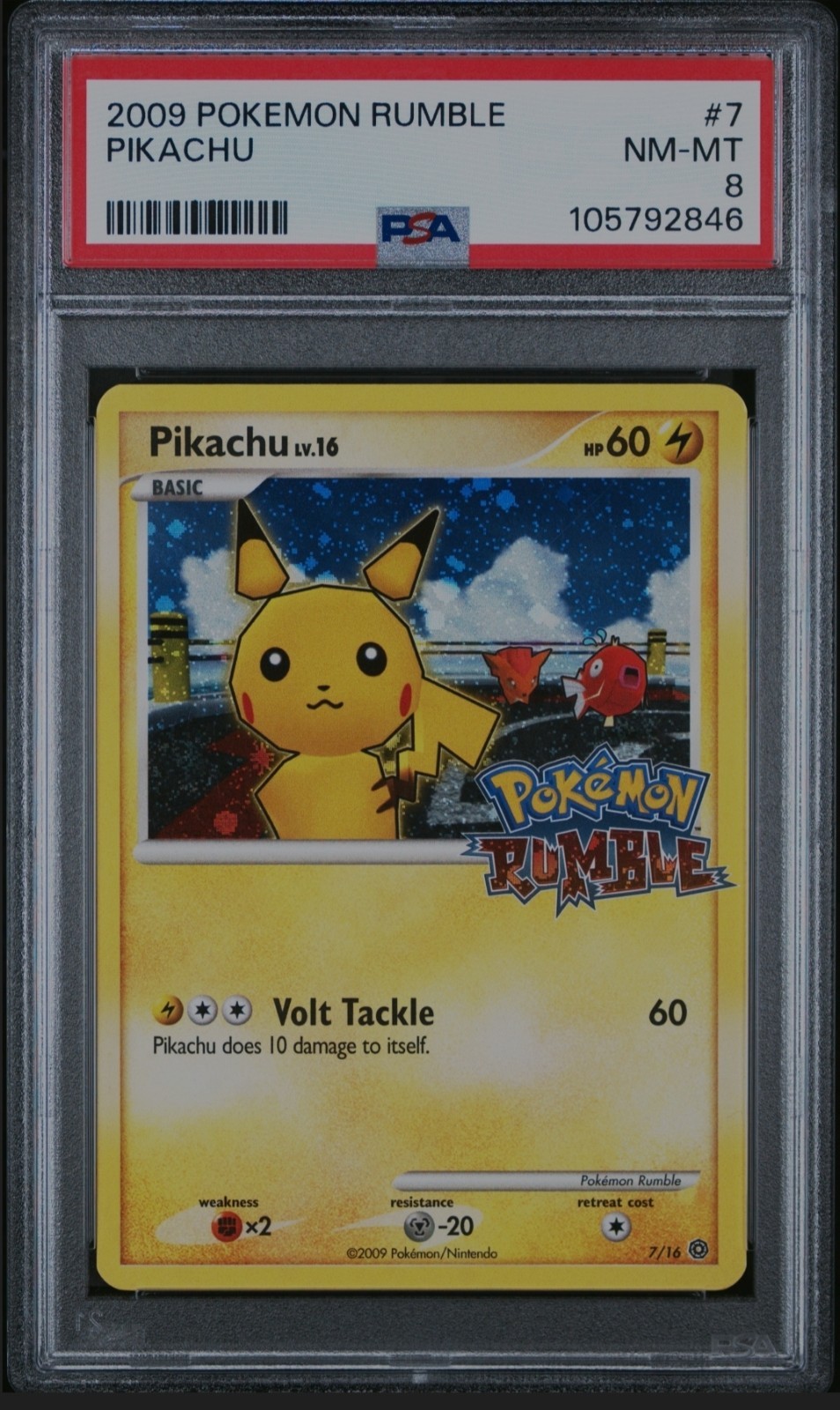 2009 Pokemon Rumble #7 Pikachu Action Figure PSA 8 with 2 Swirls in Holo