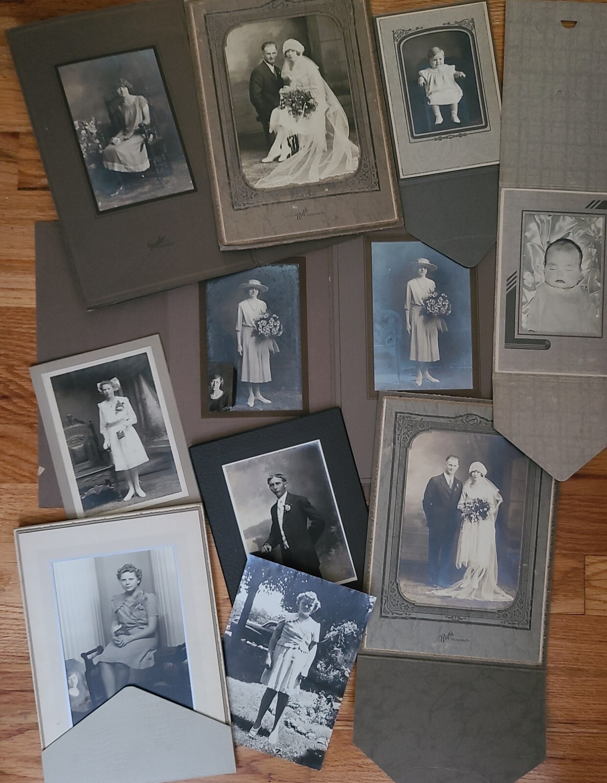 VTG Antique Photo Lot 12 Studio Portraits 1920s 1930s Wedding Flapper Art Deco