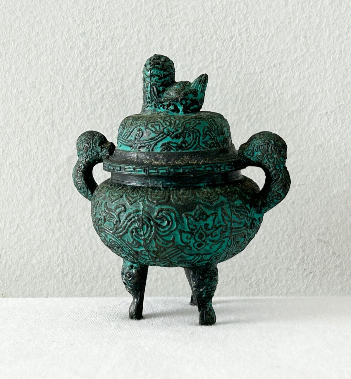 Vintage Miniature Empress Line Foo Dog Urn 3” Metal Cast Iron Jar Asian Decor