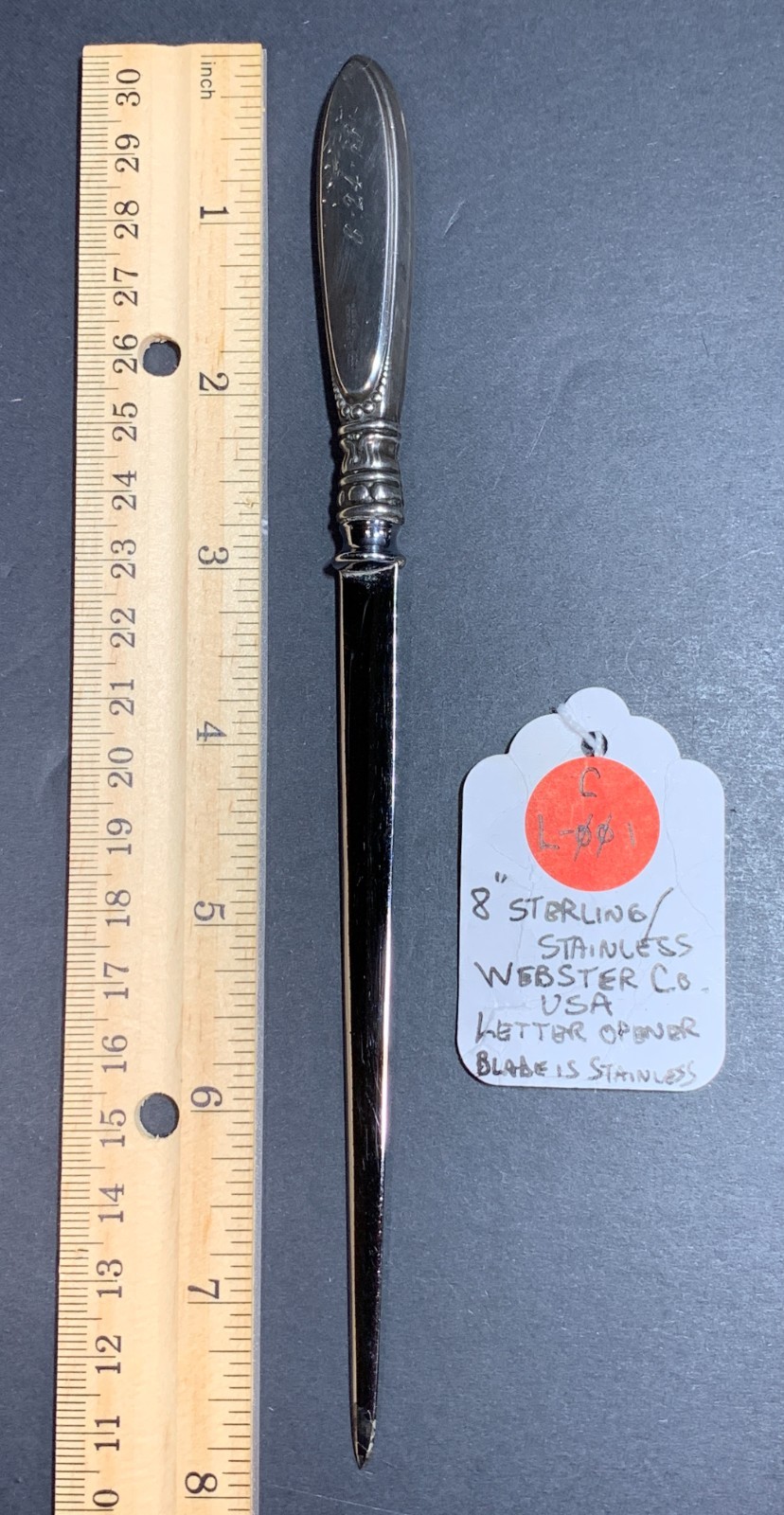 (CL-001) Vintage Webster Sterling Silver Handle Letter Opener Stainless Blade 8\