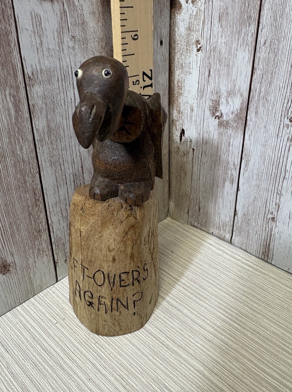 Vtg Carved Wood BUZZARD “Leftovers Again?” Rare OAK  5.5” 