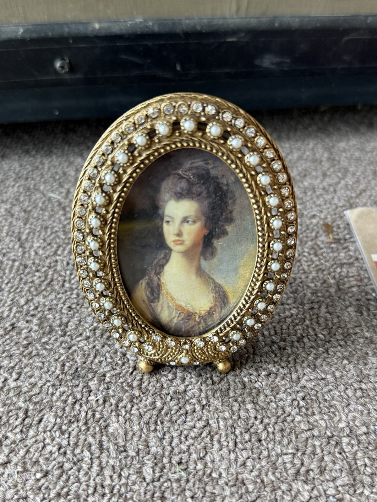 Miniature Gold Rhinestone Mini Frame Two's Company 4” Antique Style Portrait
