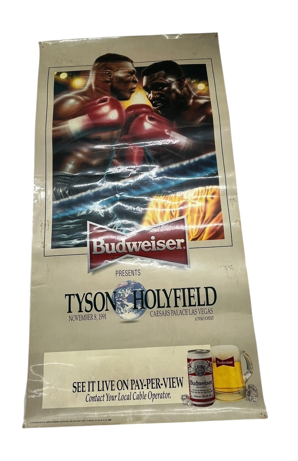 Vintage 1991 Budweiser Tyson vs Holyfield Boxing Poster Caesars Palace Original