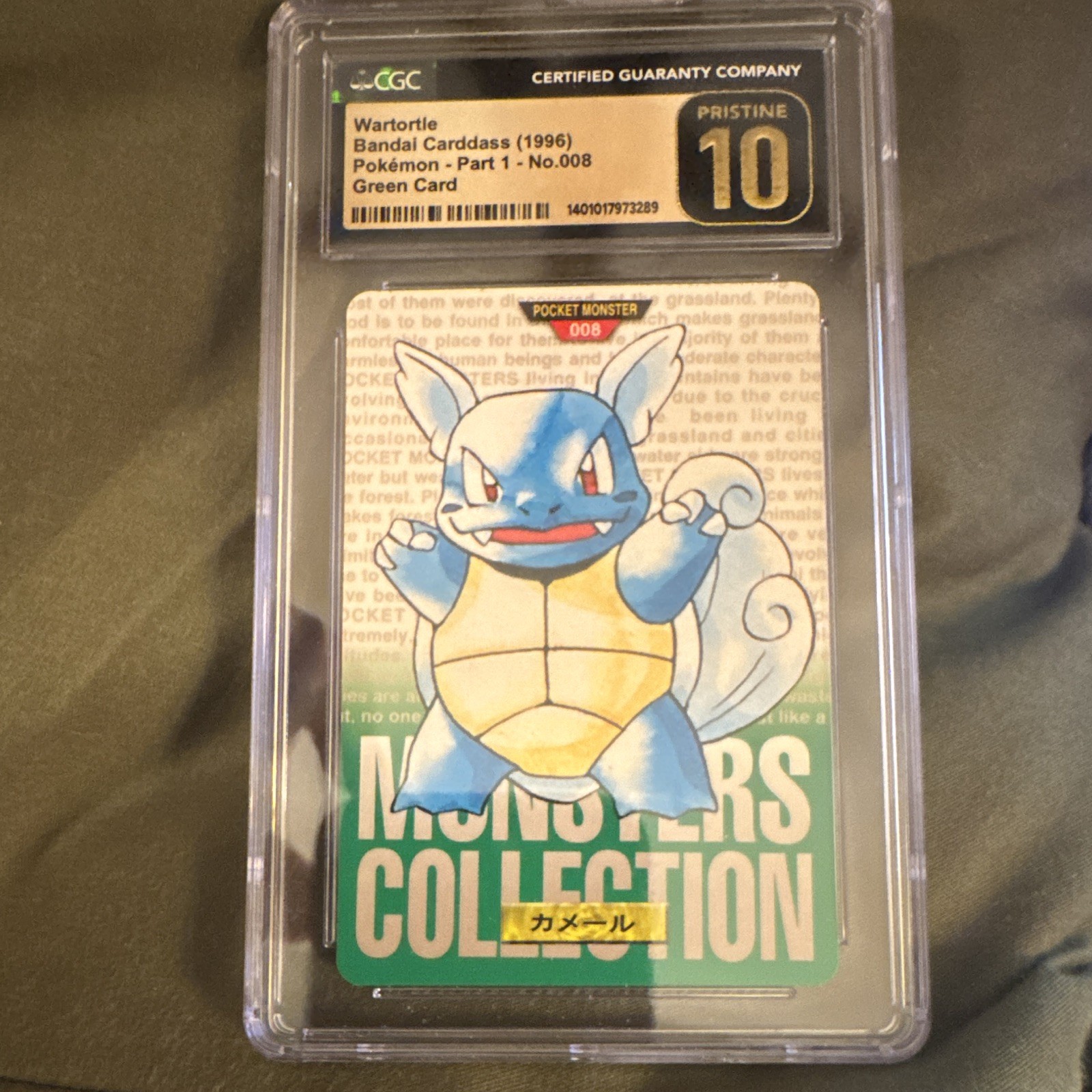 Bandai Carddass 1996 Pokémon Part 1 Wartortle No. 008 Green Card Graded